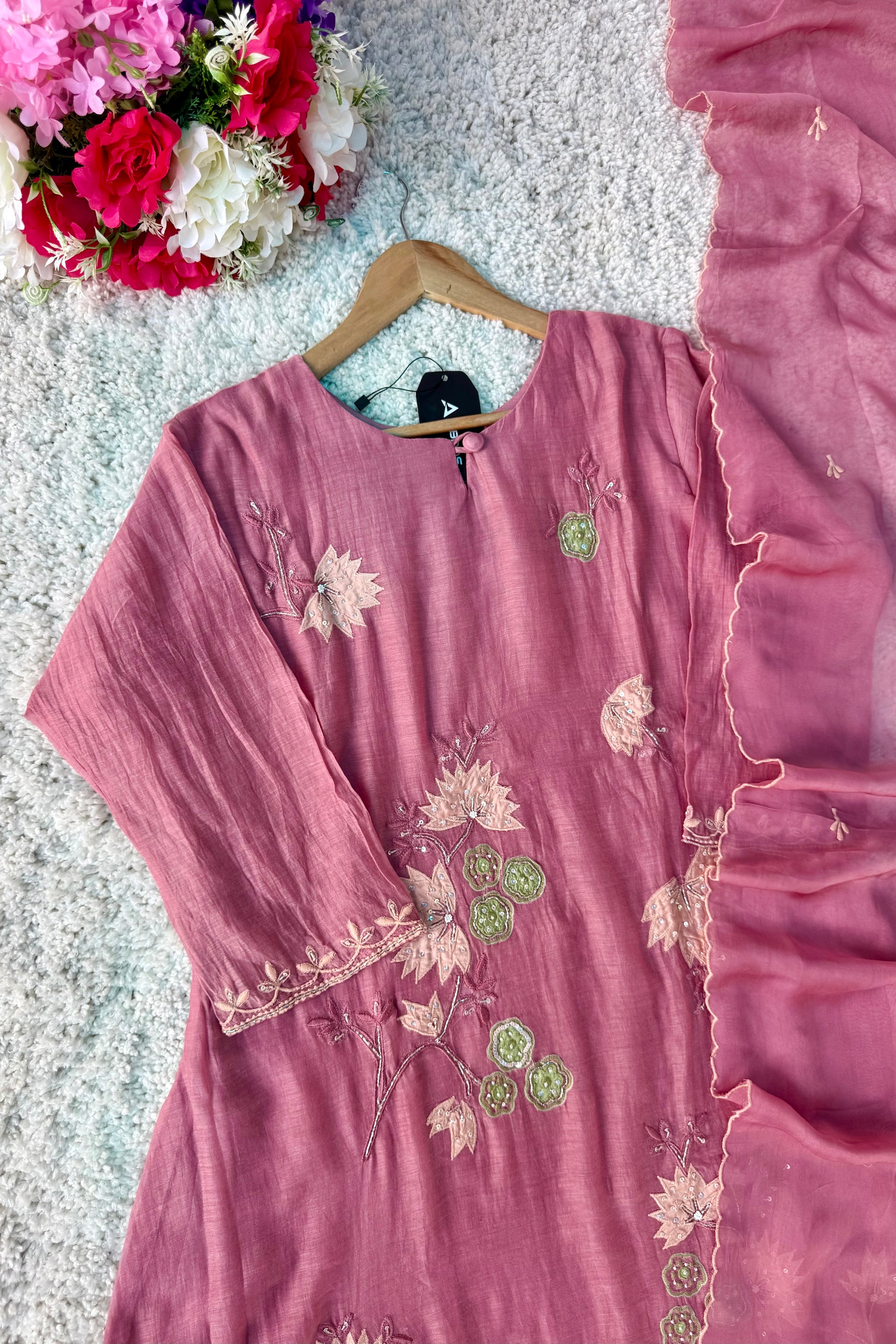 🛍️”Quinn – Premium Mul Chanderi Embroidered A Line Kurta Set