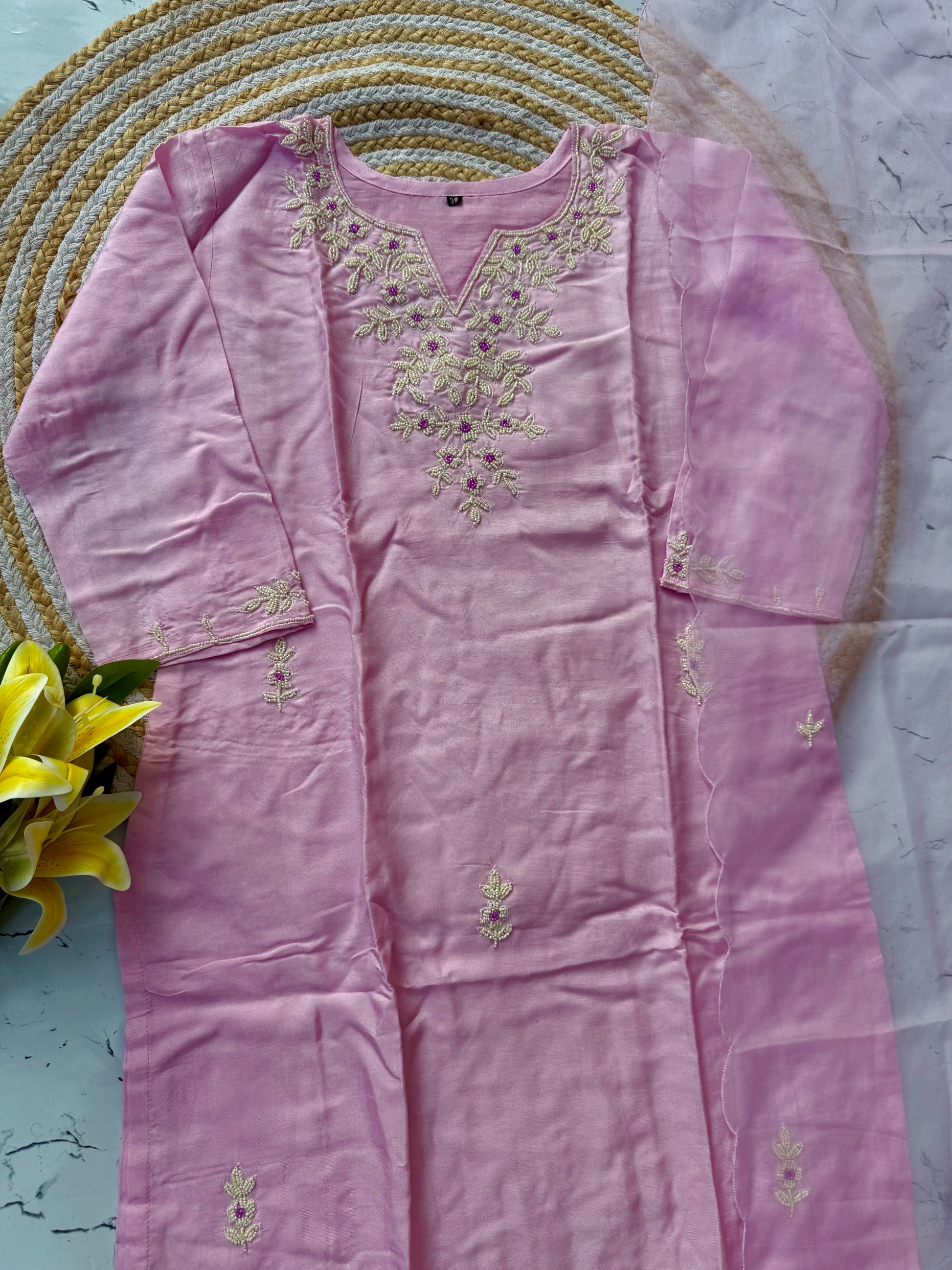 “Suhani” Beautiful pearl work dola silk kurta bottom with dupatta set 🛍️