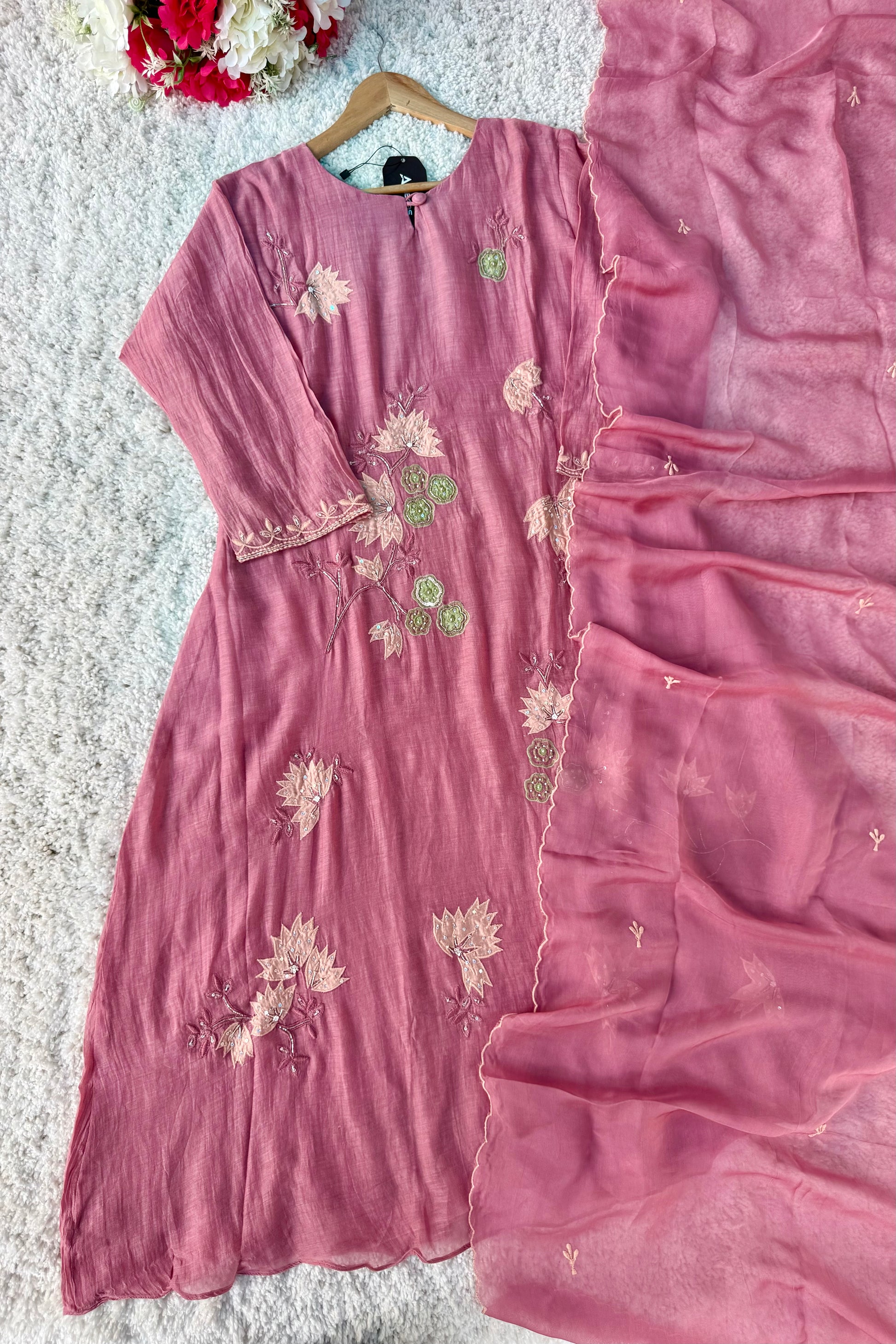 🛍️”Quinn – Premium Mul Chanderi Embroidered A Line Kurta Set