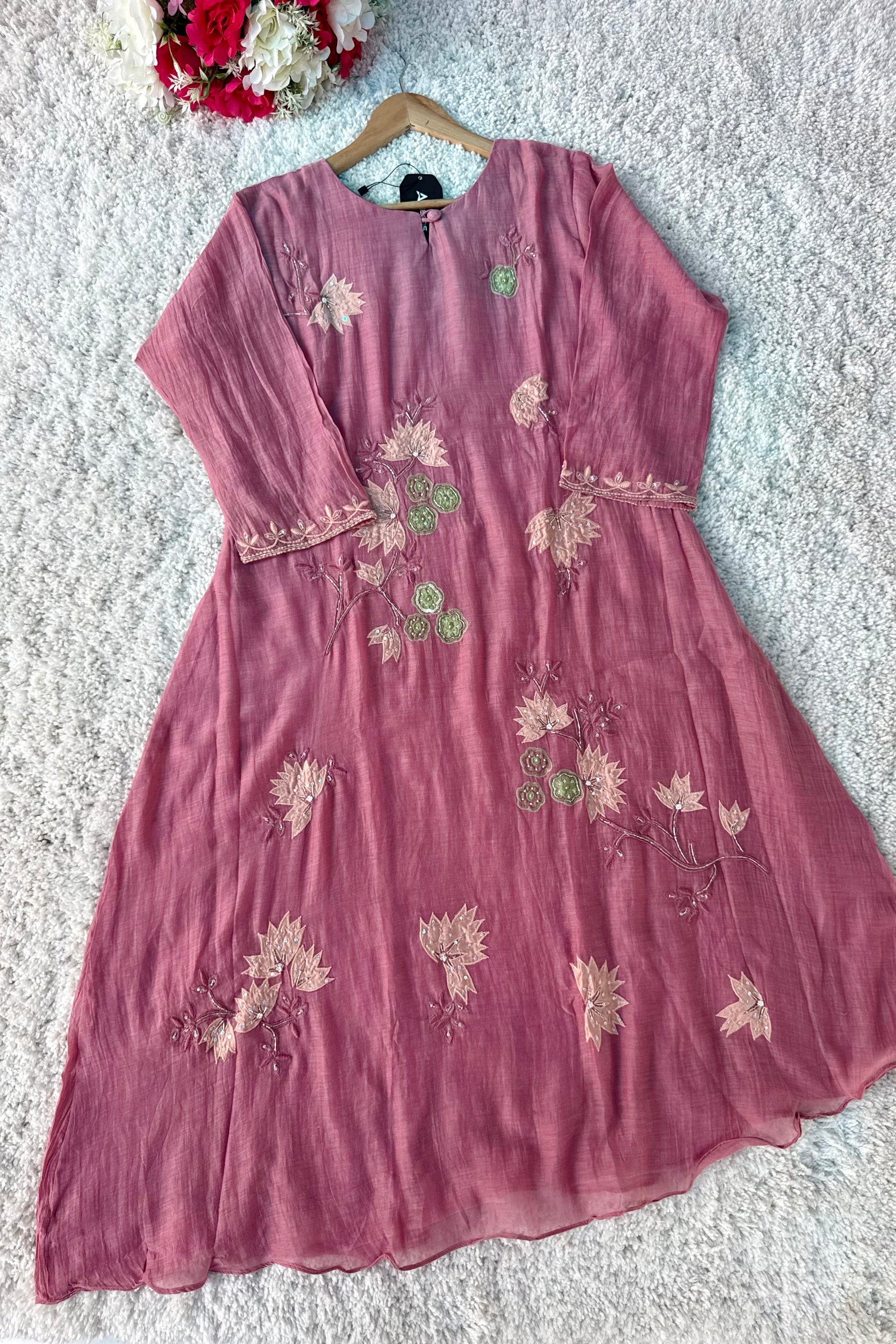 🛍️”Quinn – Premium Mul Chanderi Embroidered A Line Kurta Set
