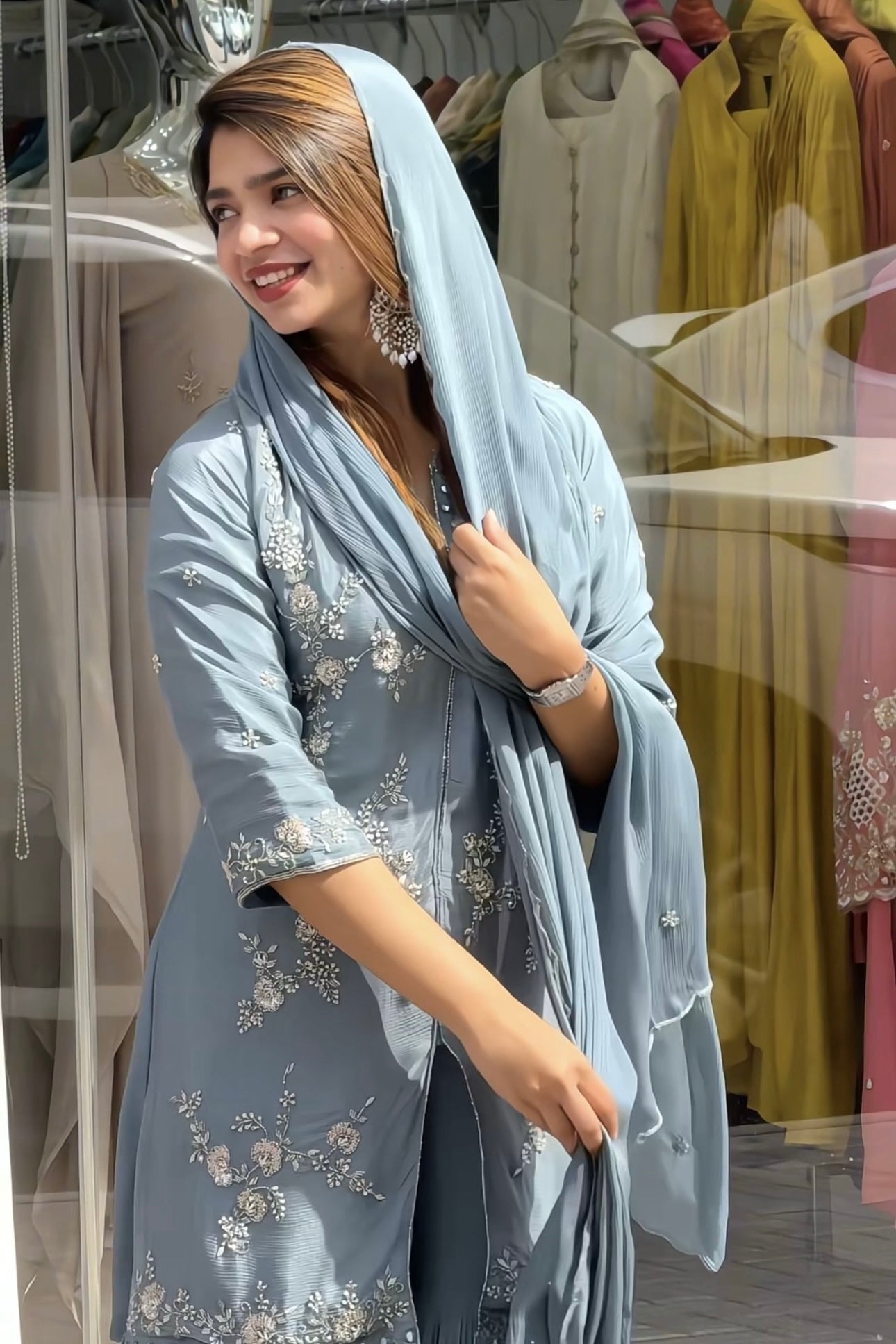 ✨Ruby - Premium Chinnon Slit Kurti Sharara set