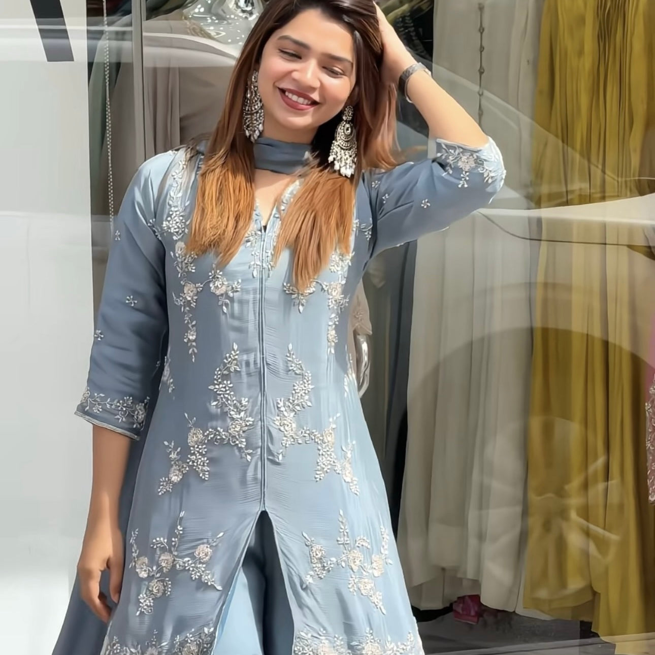 ✨Ruby - Premium Chinnon Slit Kurti Sharara set