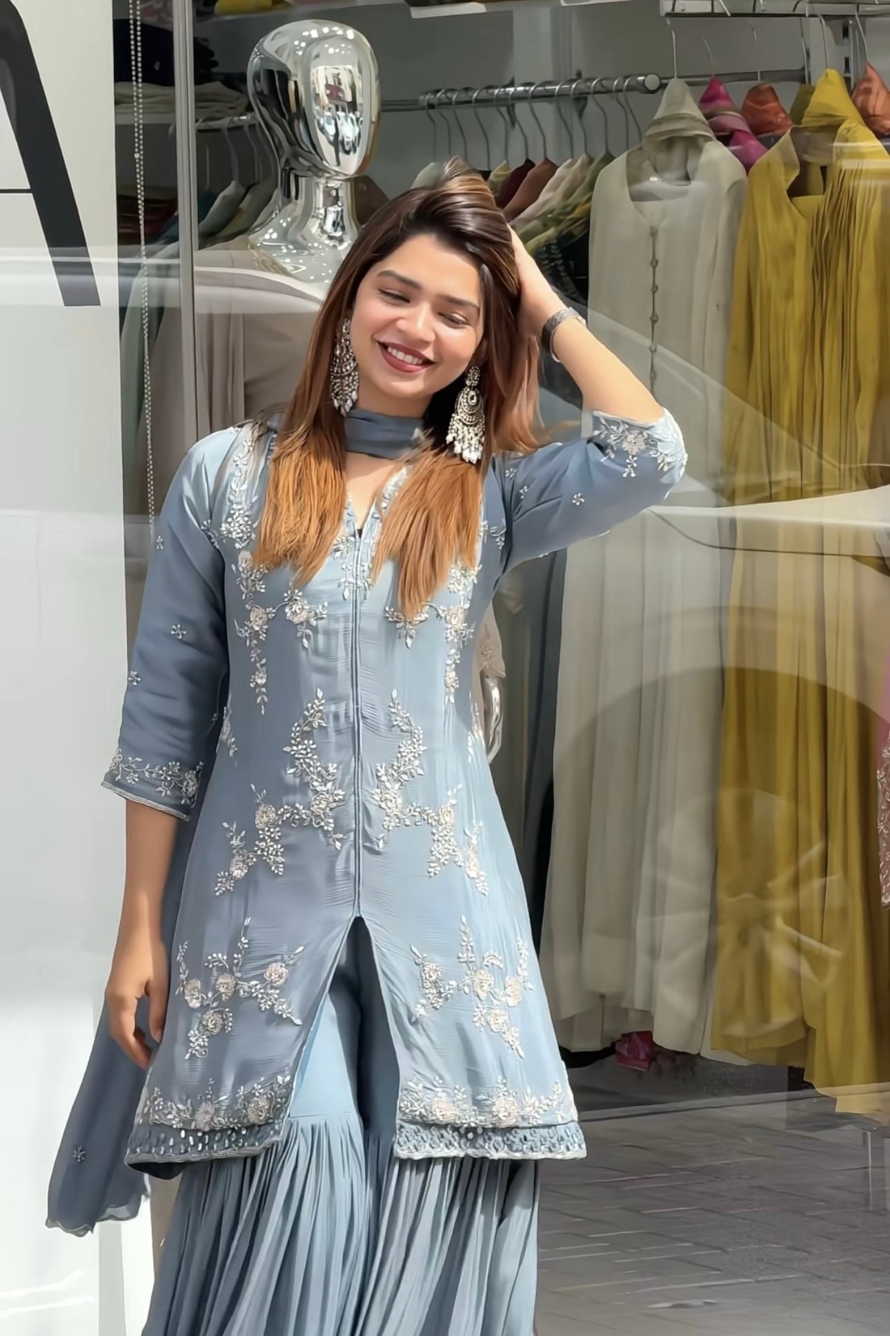 ✨Ruby - Premium Chinnon Slit Kurti Sharara set