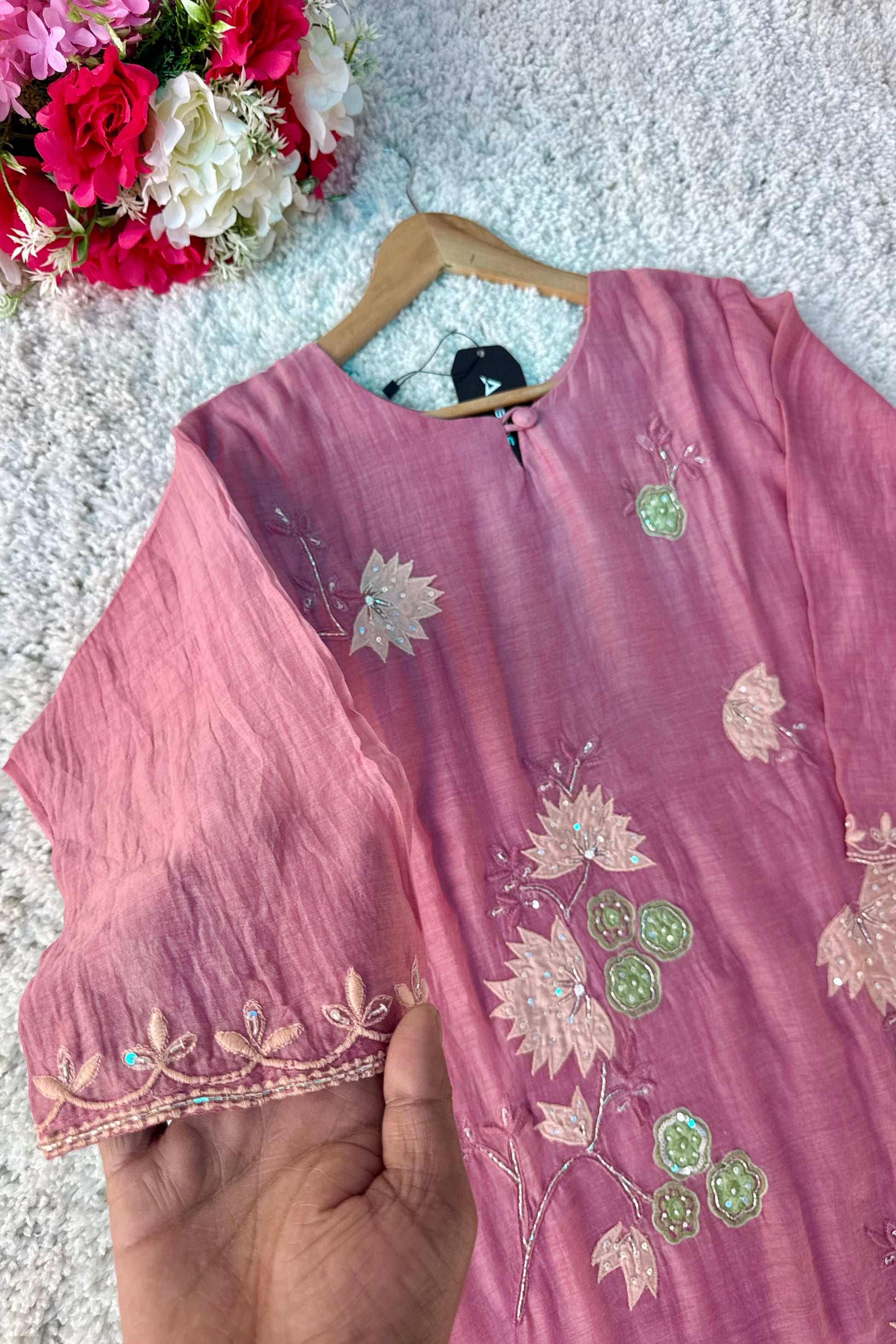 🛍️”Quinn – Premium Mul Chanderi Embroidered A Line Kurta Set