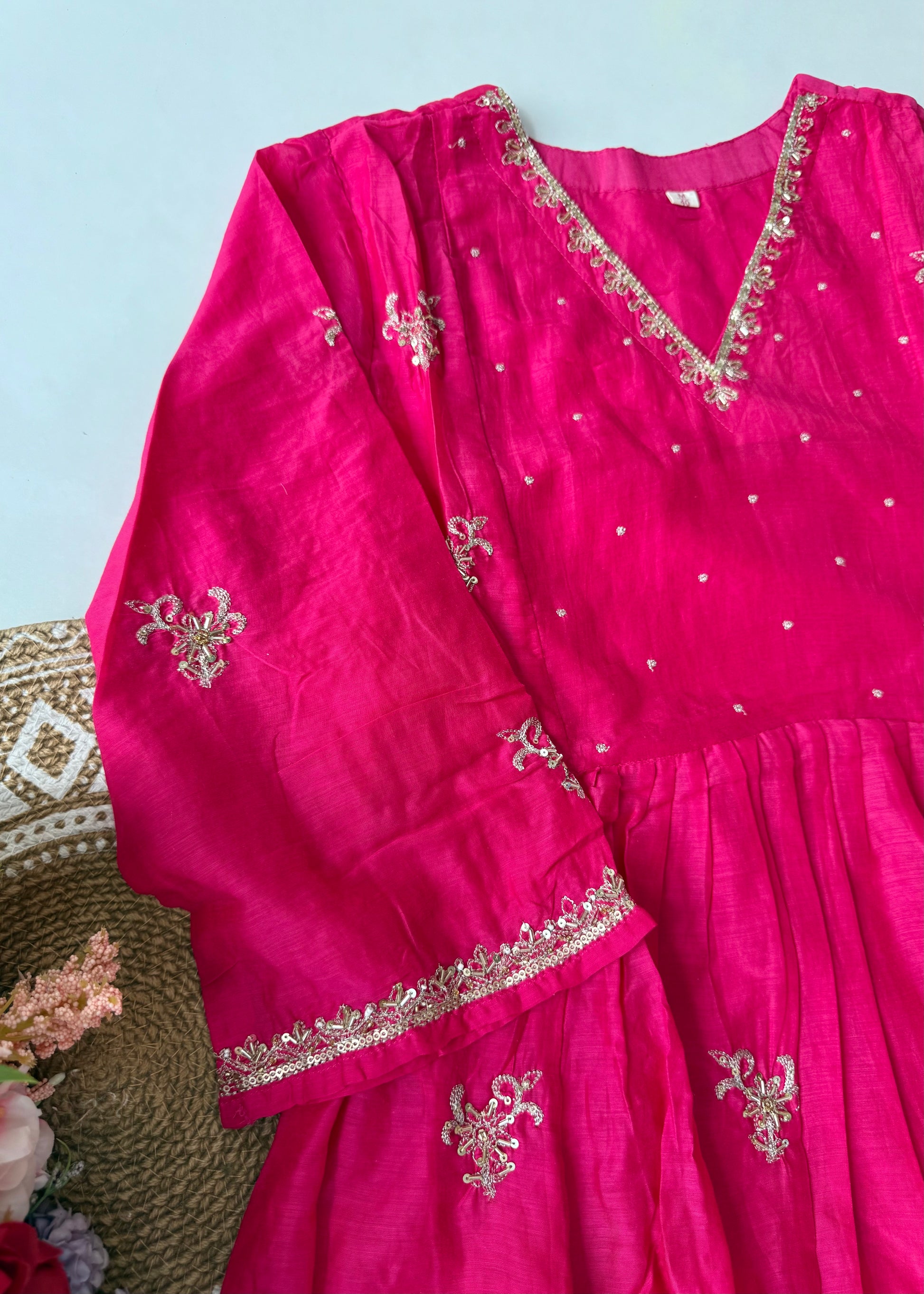 “Ishira” Premium Mul Chanderi Anarkali Kurta Set with Handwork
