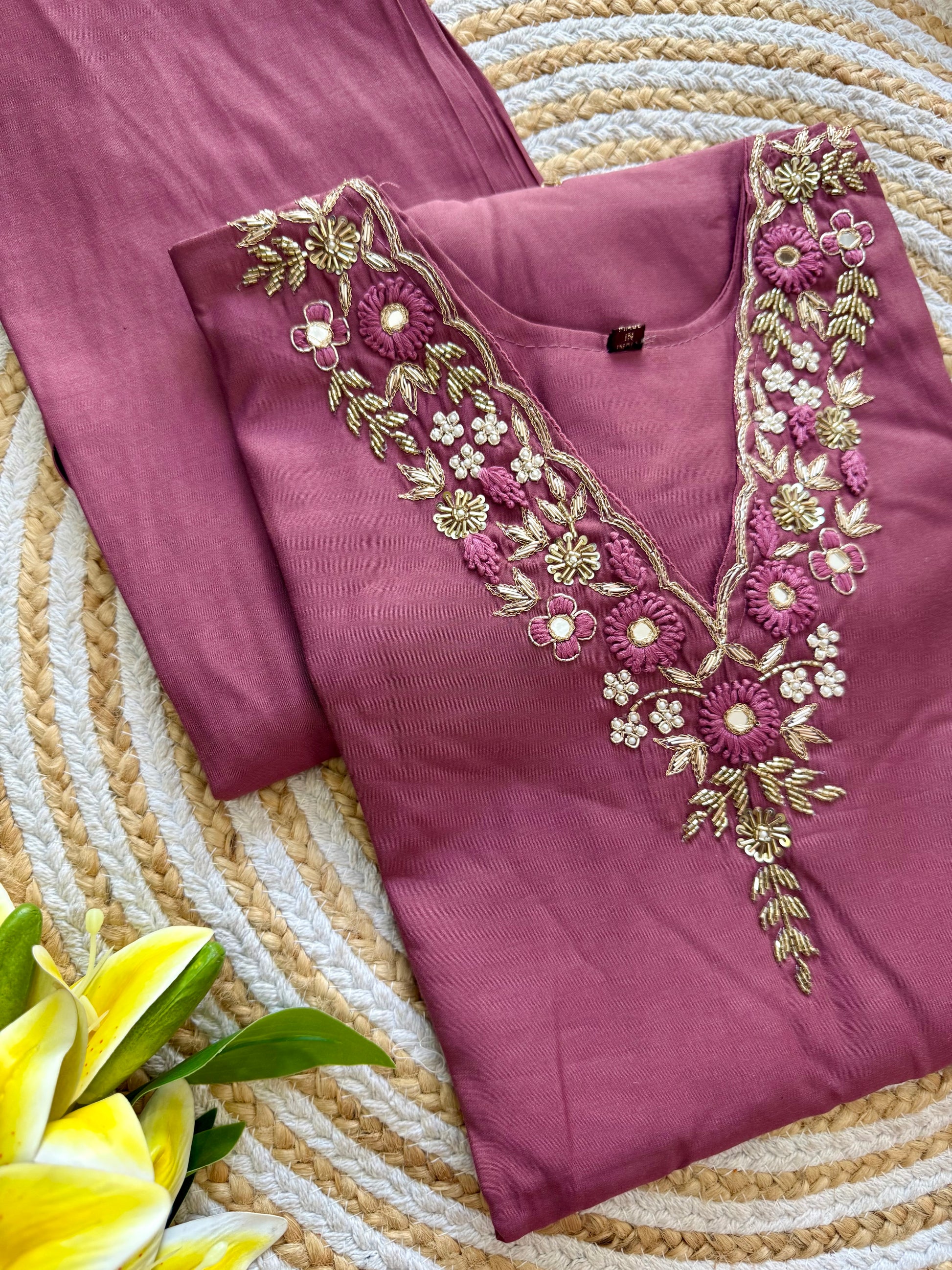 “Saanvi” Elegant russain silk hand embroidery work suit