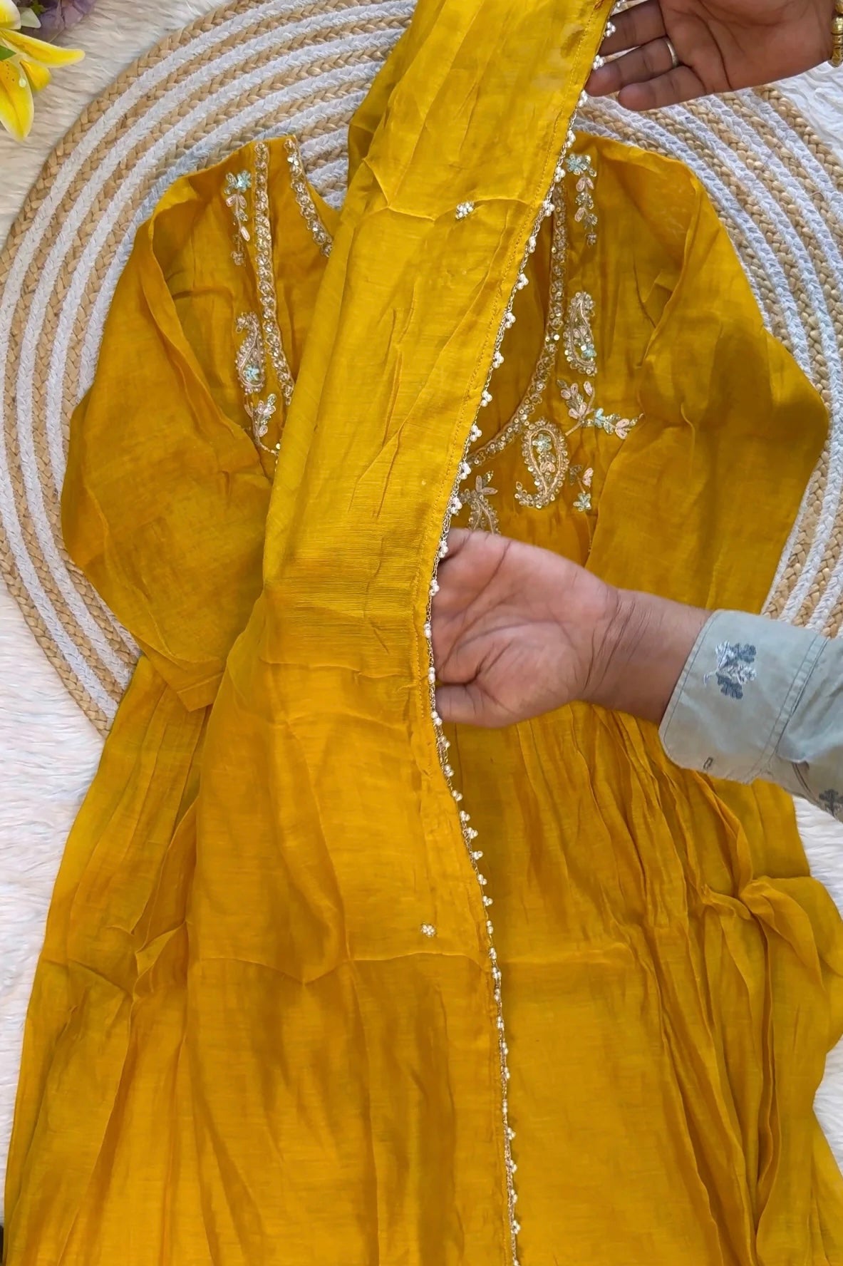 “MAITHALI” Beautiful side cut Mul Chanderi dress