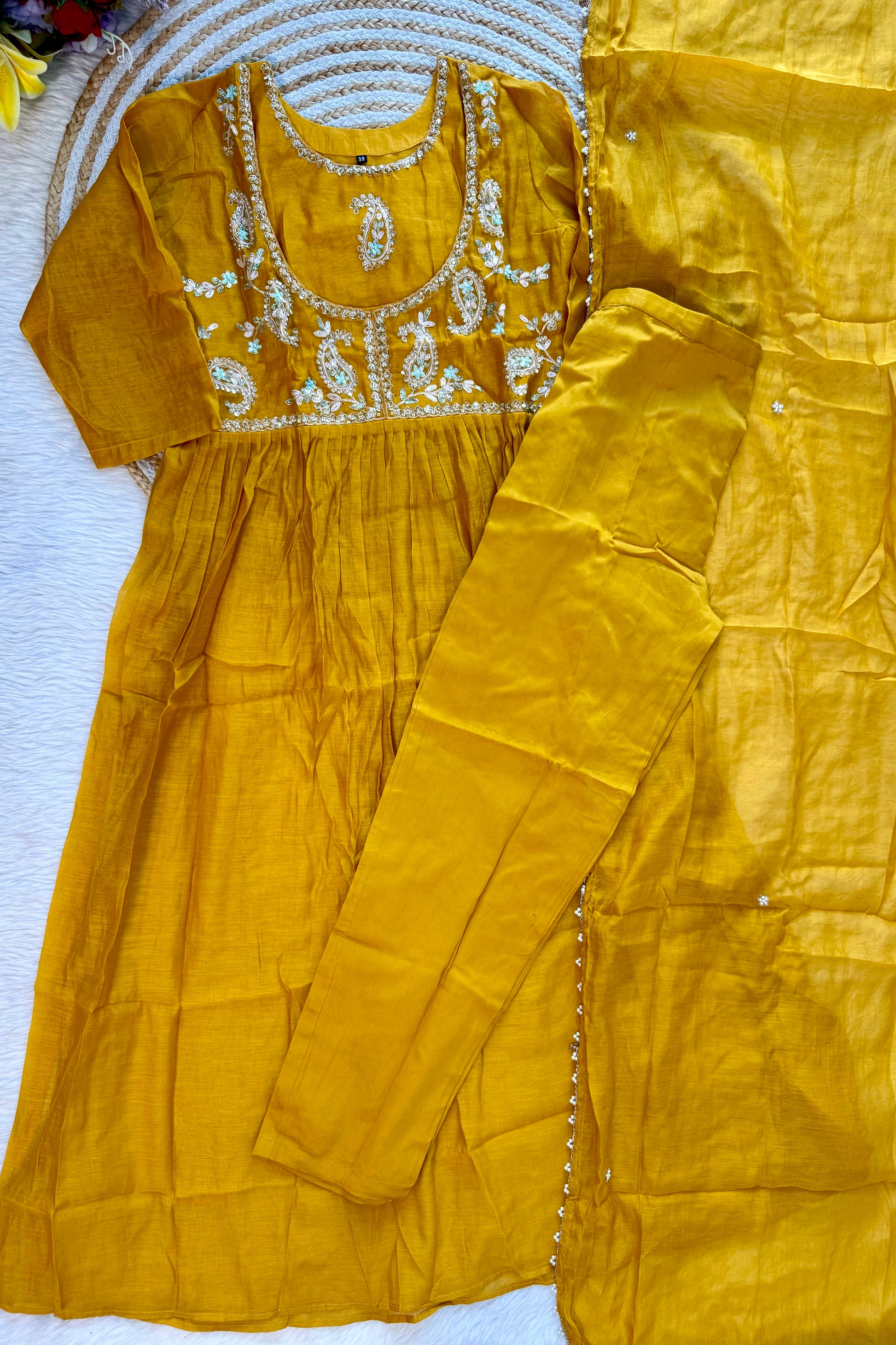 “MAITHALI” Beautiful side cut Mul Chanderi dress