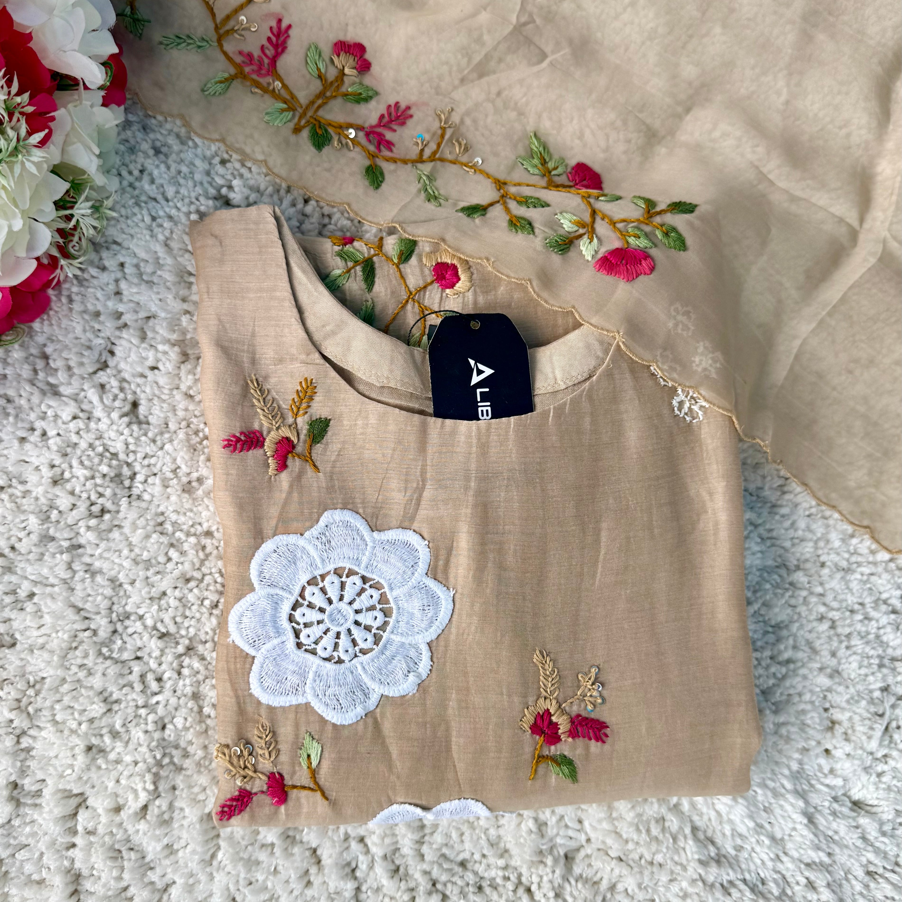 🛍️”Freya – Premium Chanderi Embroidered A Line Kurta Set