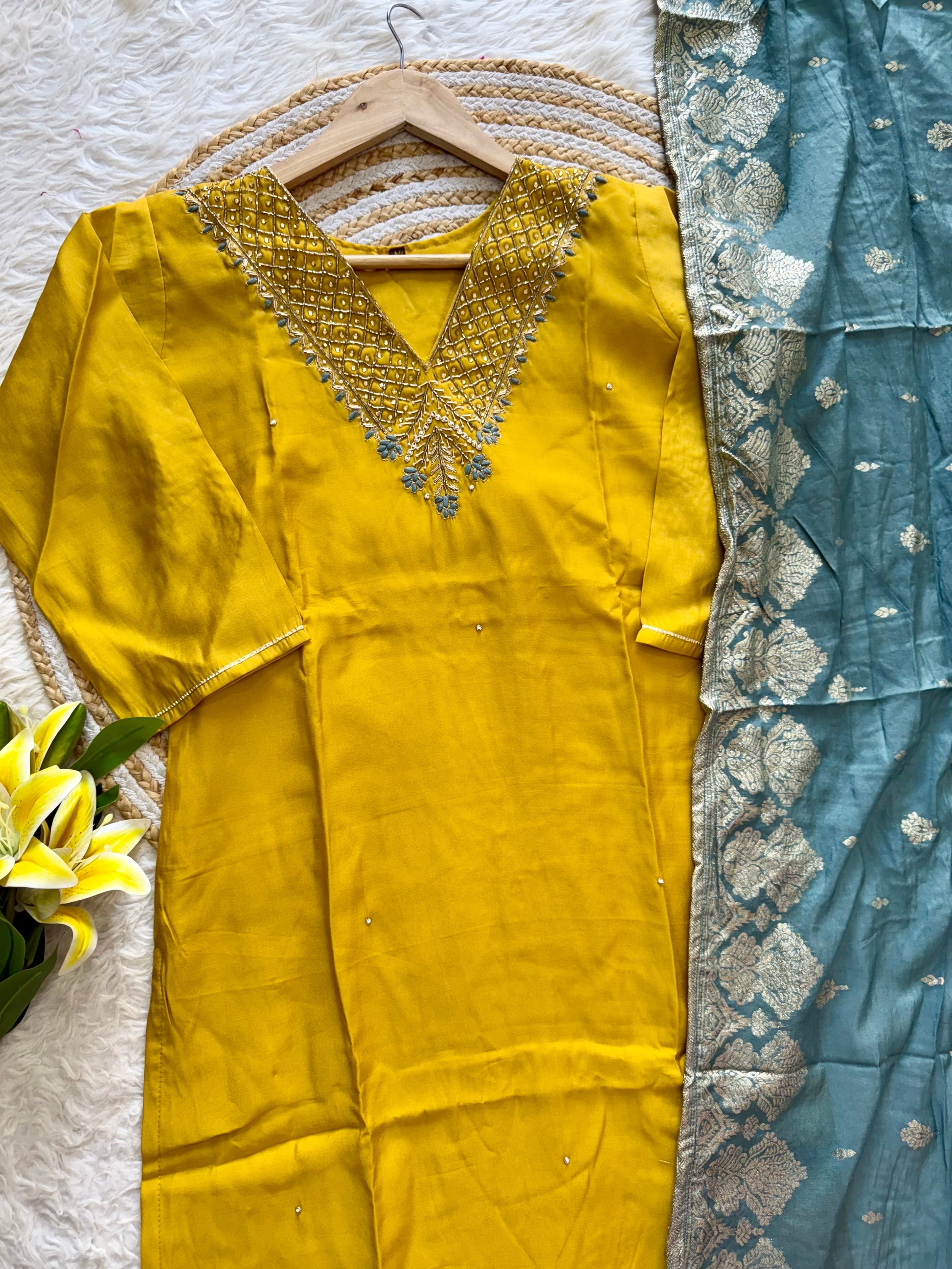 “Mansi” Elegant russain silk hand embroidery work suit