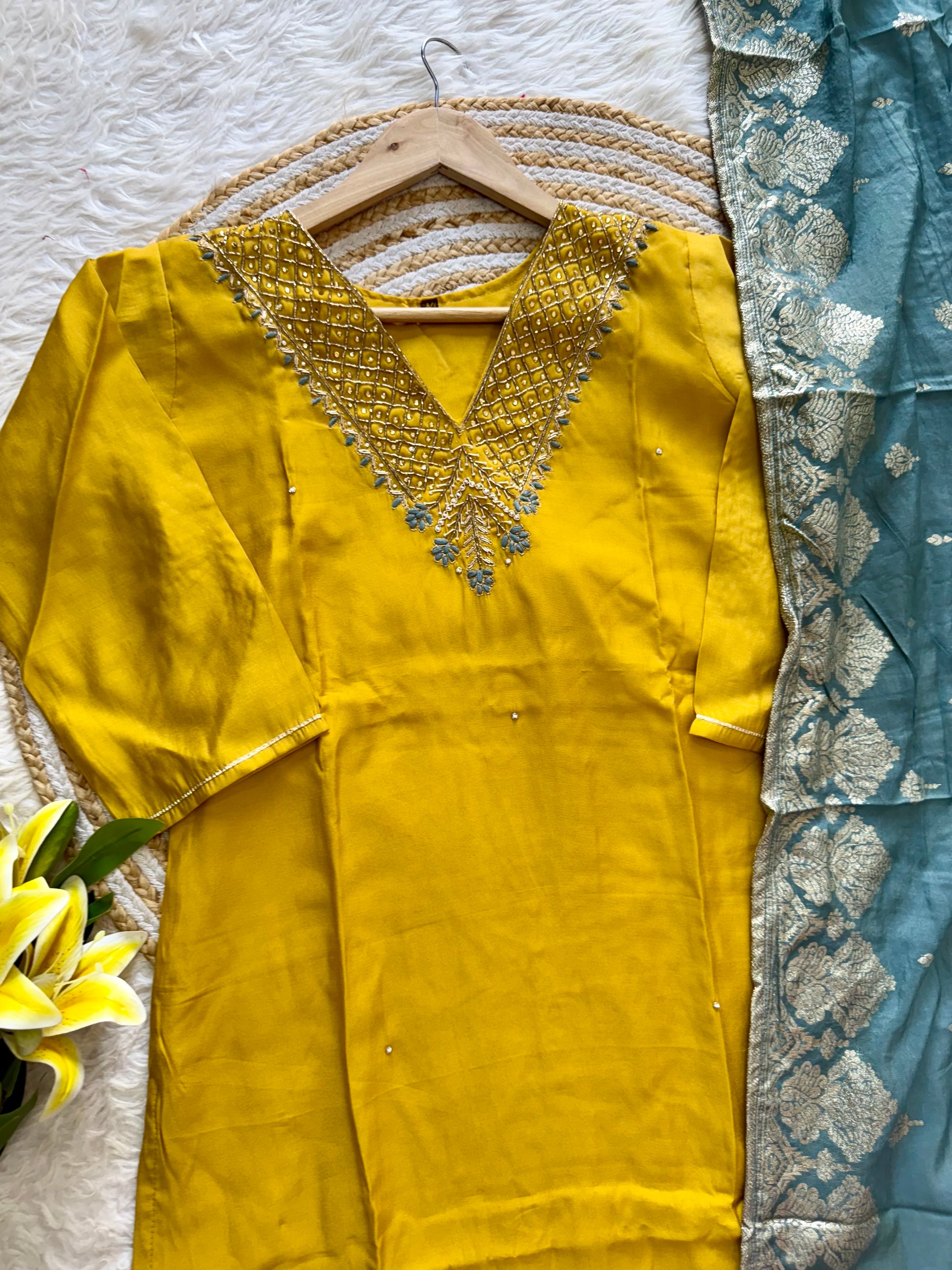 “Mansi” Elegant russain silk hand embroidery work suit