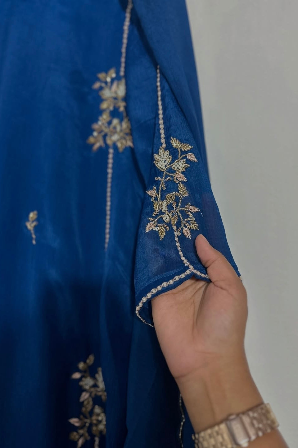 “Noor” Introducing Royal Blue & Hot Pink Heavy Handwork Chinnon A Line Suit