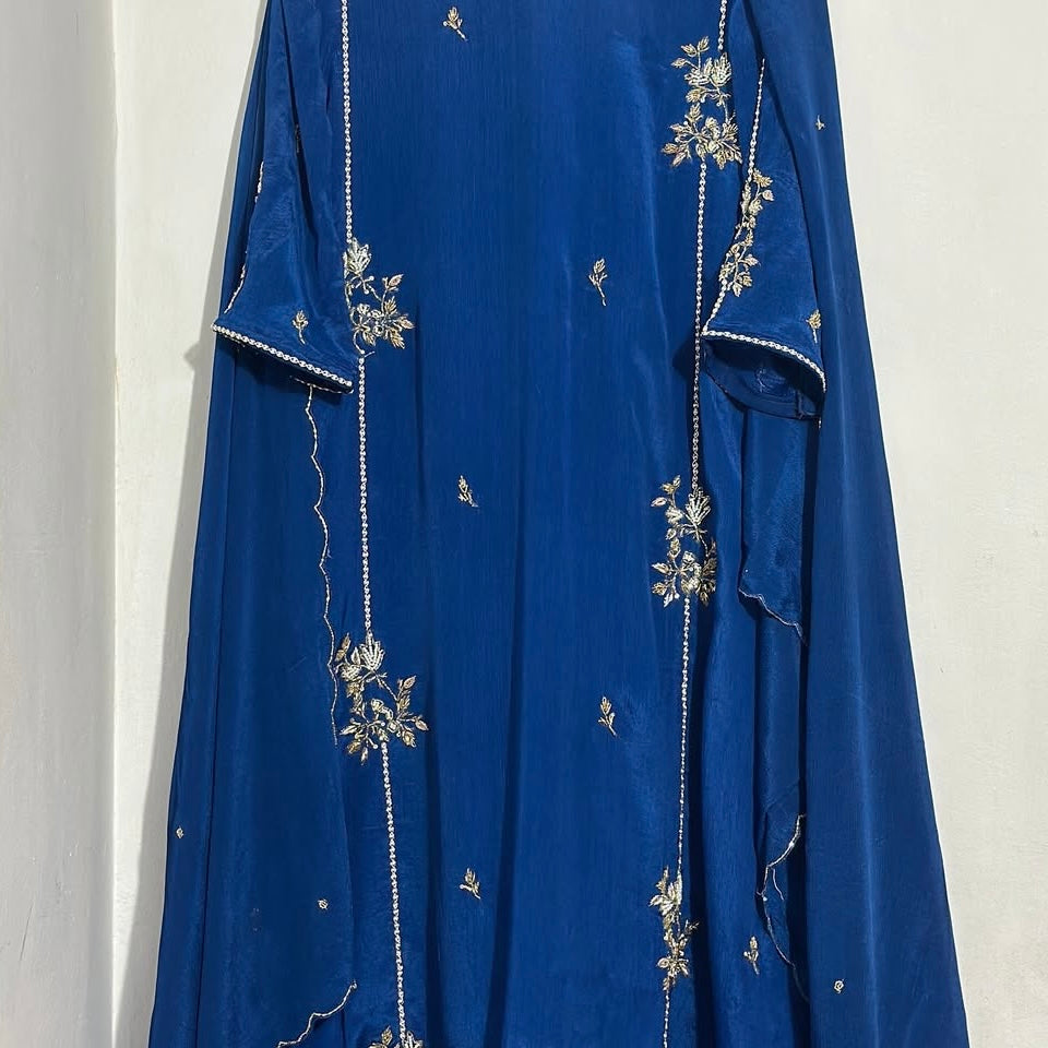 “Noor” Introducing Royal Blue & Hot Pink Heavy Handwork Chinnon A Line Suit