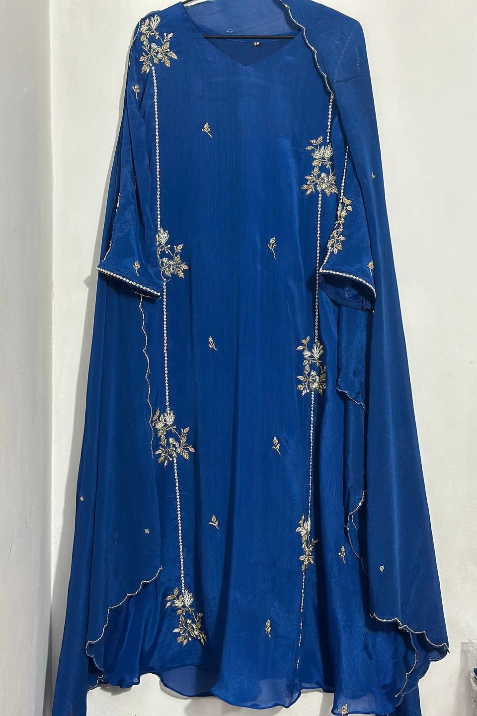 “Noor” Introducing Royal Blue & Hot Pink Heavy Handwork Chinnon A Line Suit