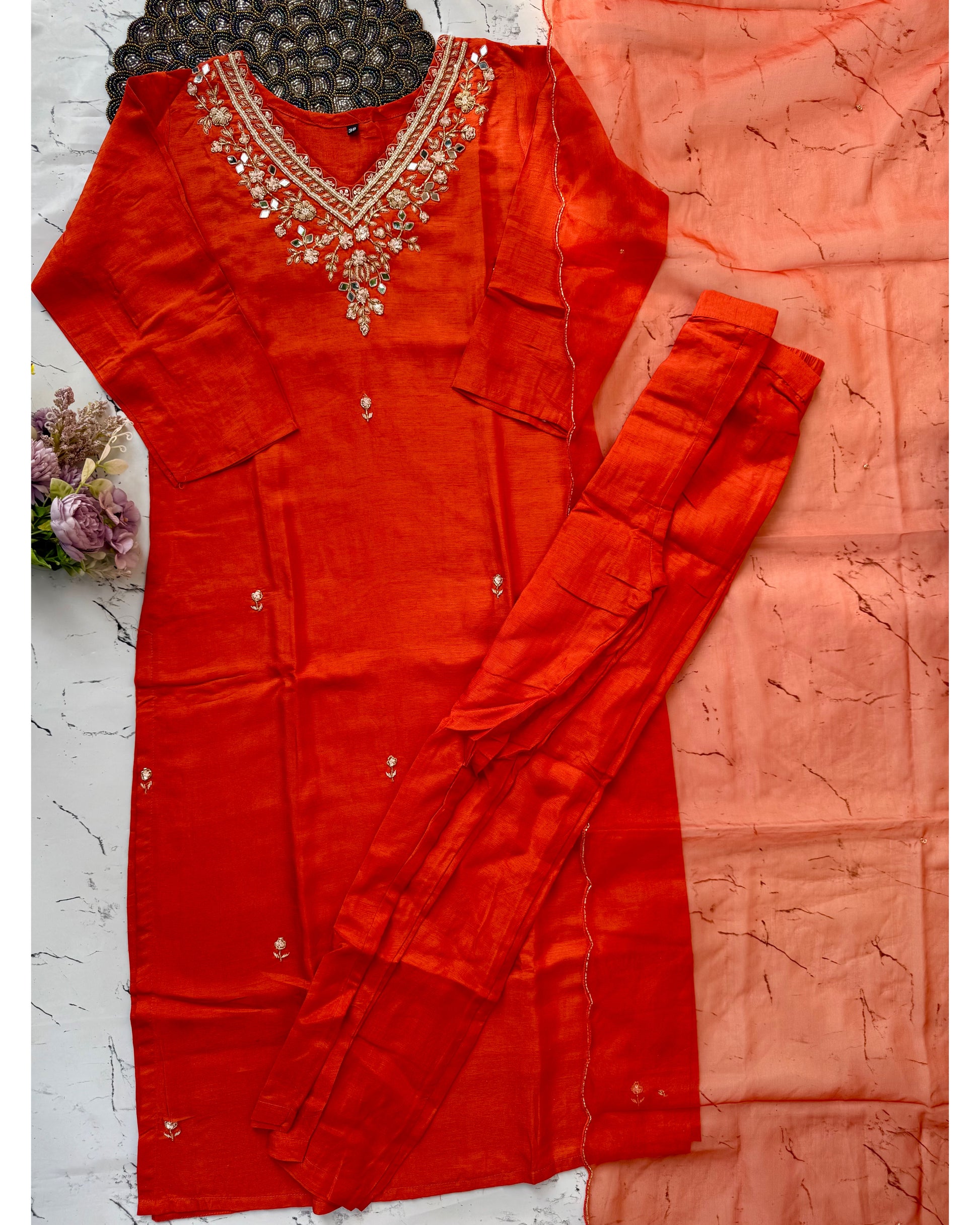 Aasma” Handcrafted mirror work dola silk kurti set 🛍️