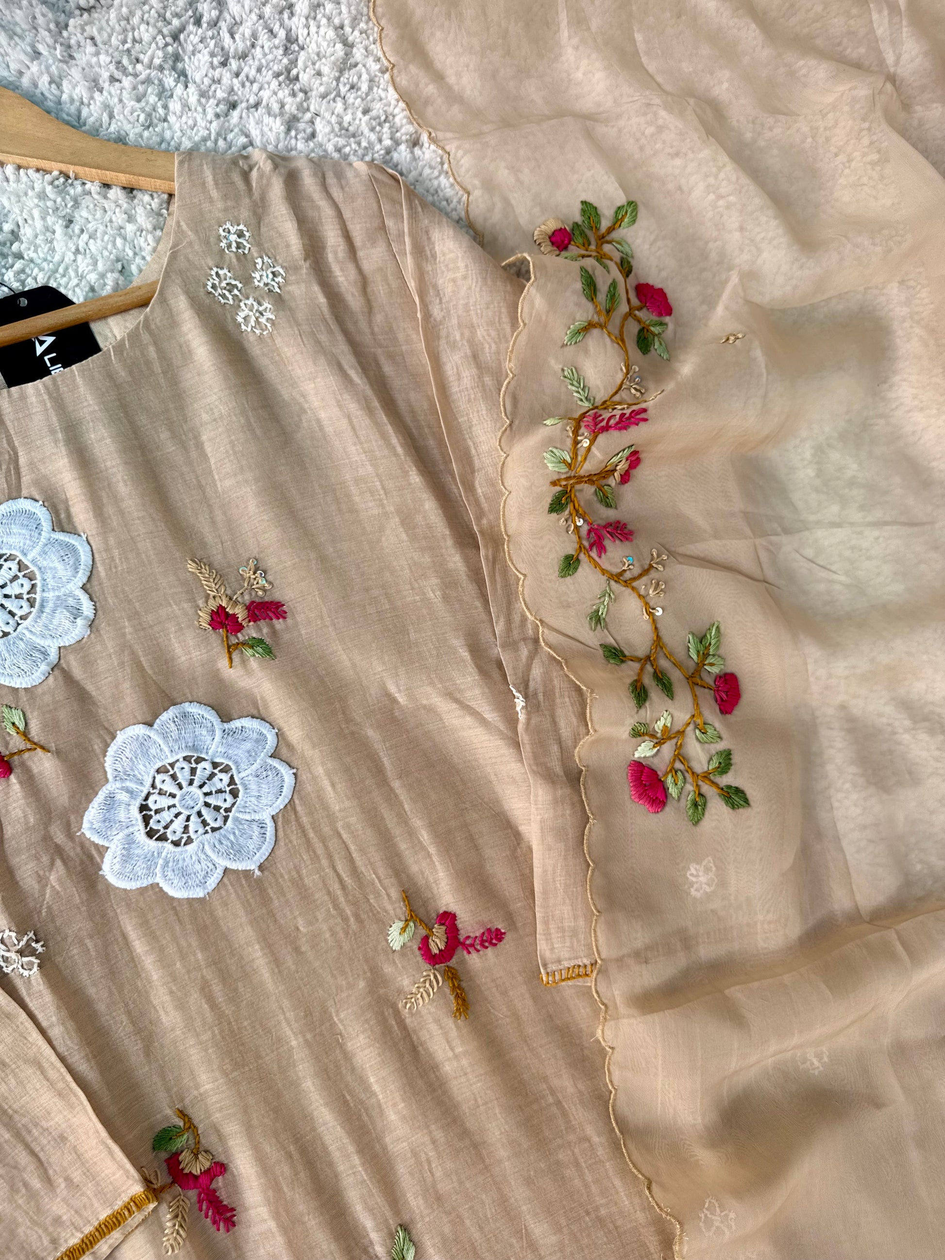🛍️”Freya – Premium Chanderi Embroidered A Line Kurta Set