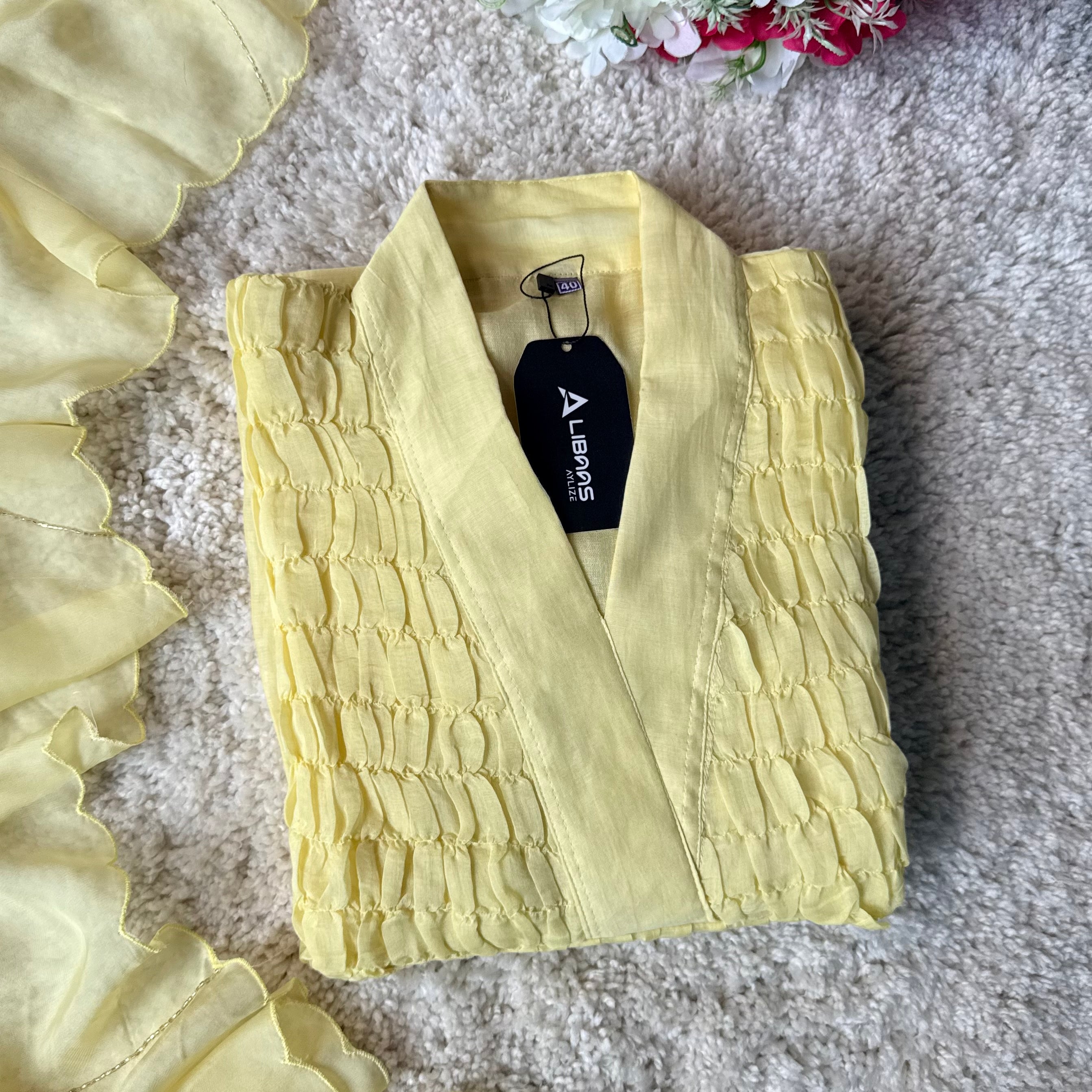 ✨Umang- Premium Yellow Mul Chanderi Anarkali Kurta Set