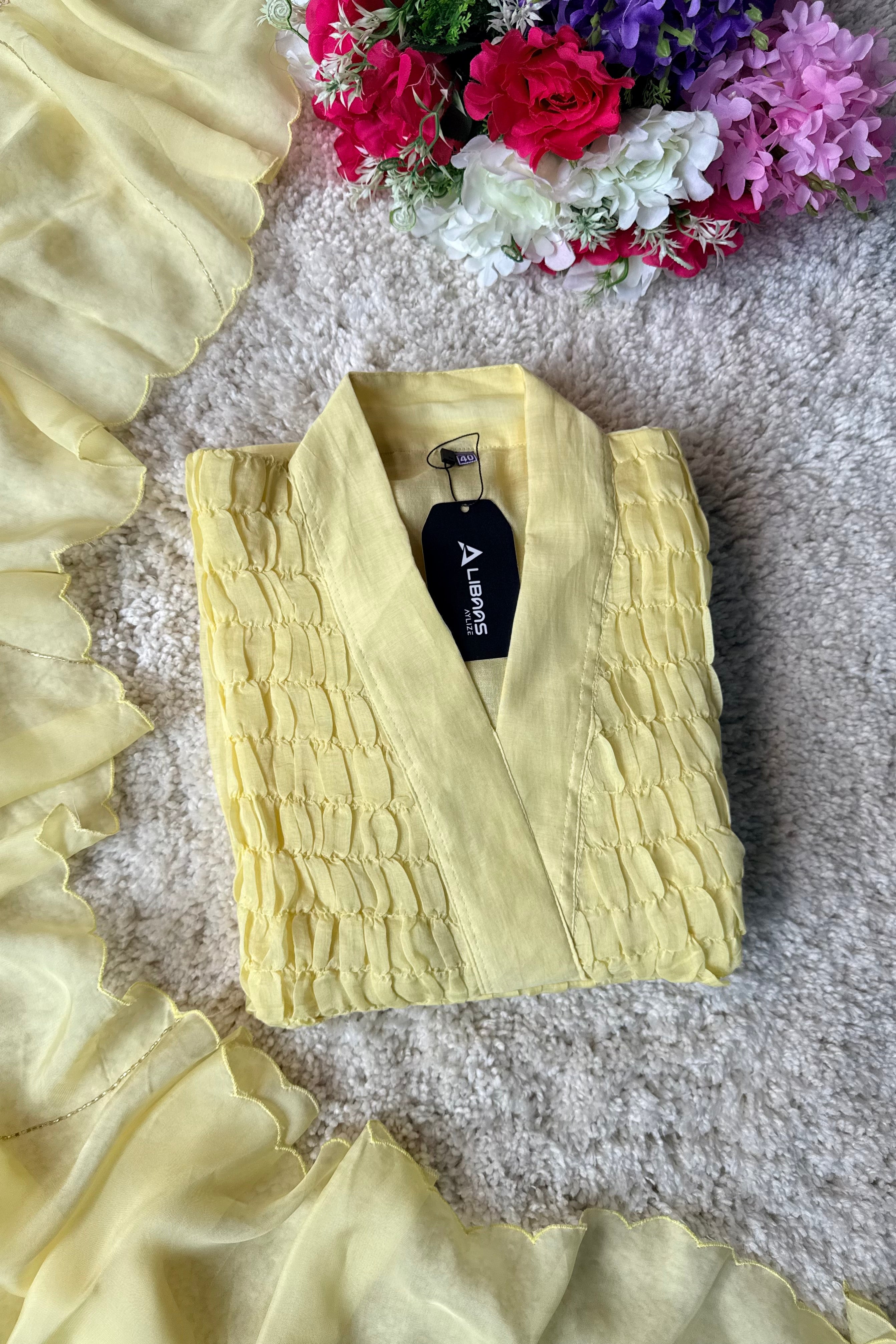 ✨Umang- Premium Yellow Mul Chanderi Anarkali Kurta Set