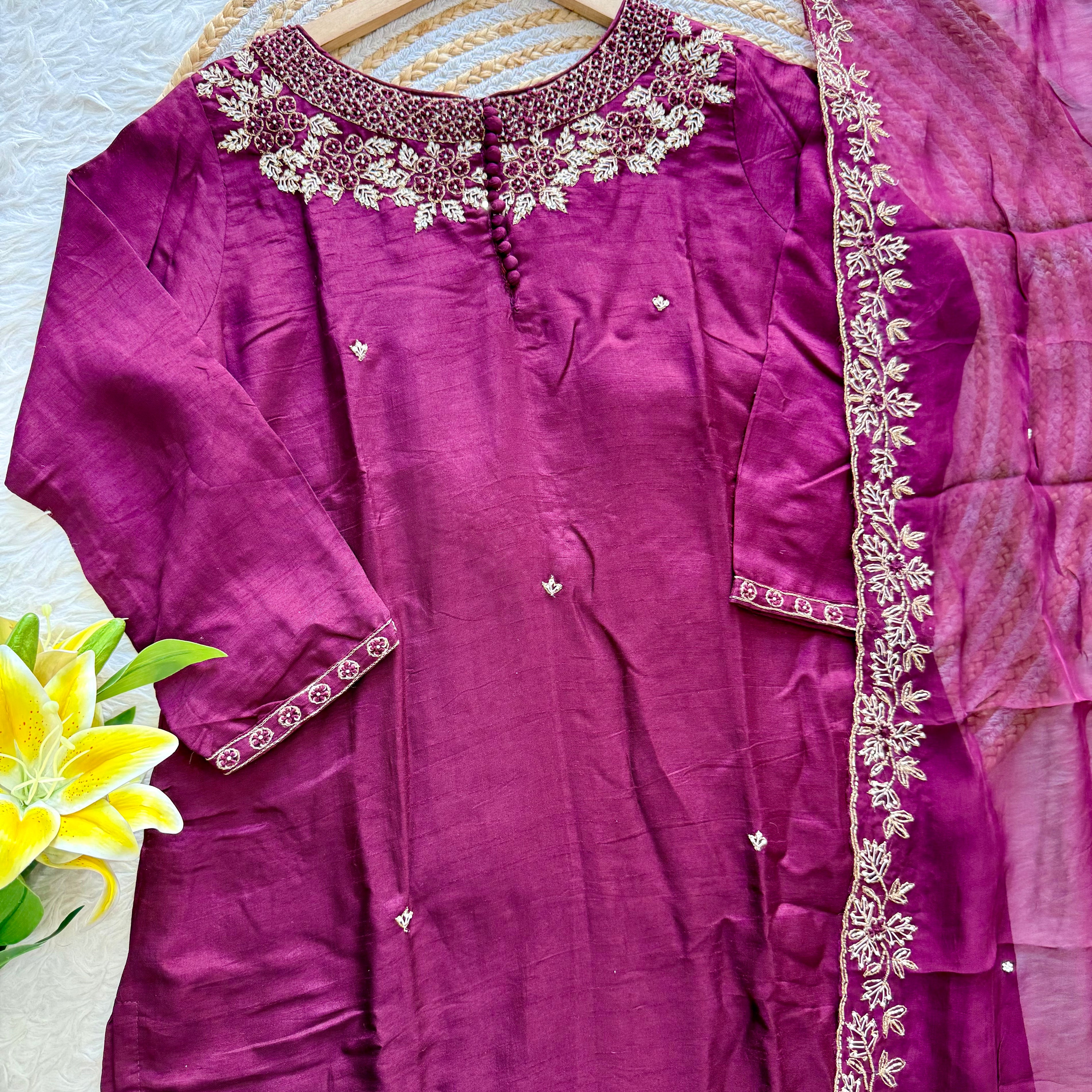 "Sifar" Tissue silk kurti with heavy handwork set