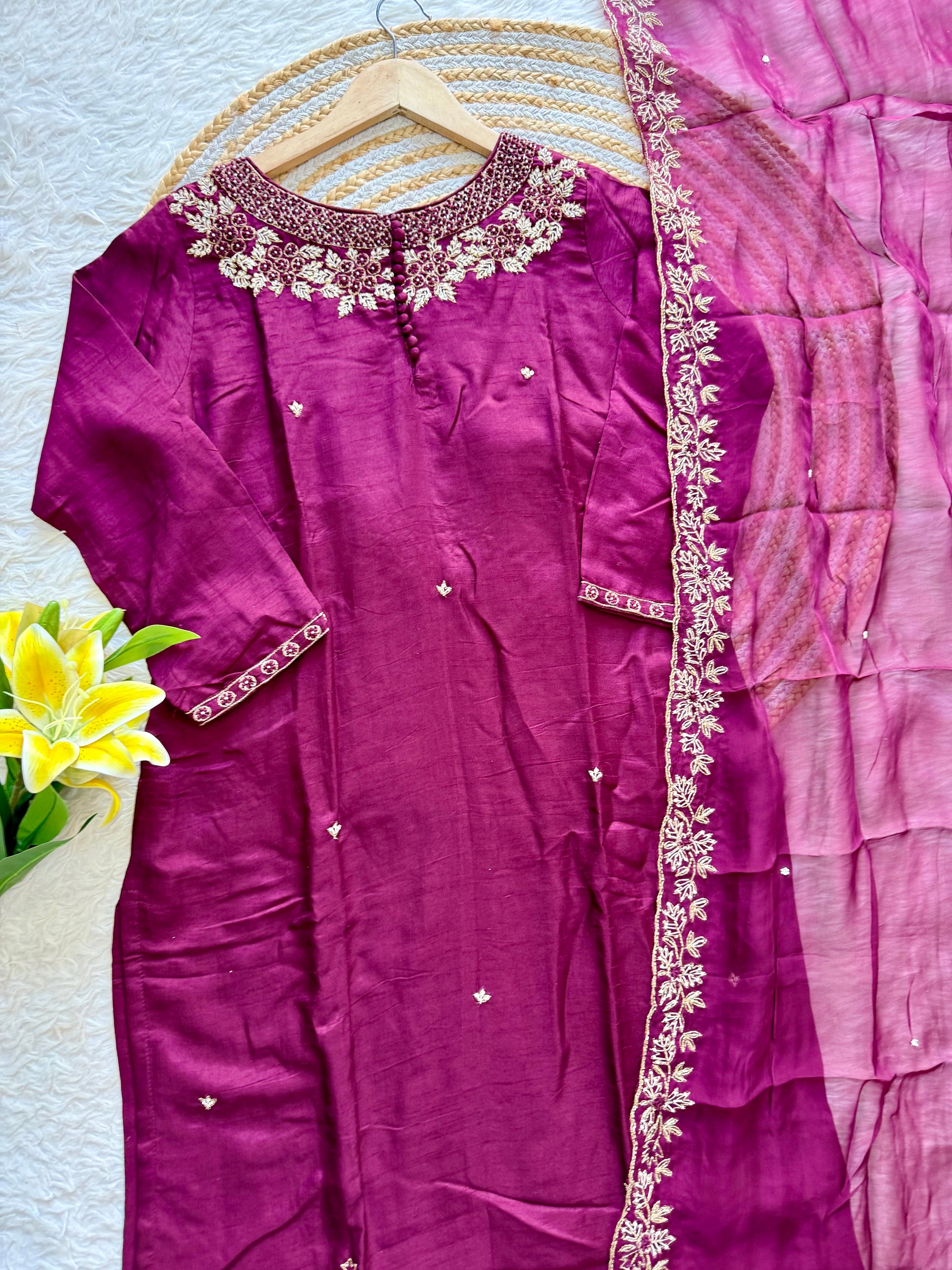 "Sifar" Tissue silk kurti with heavy handwork set