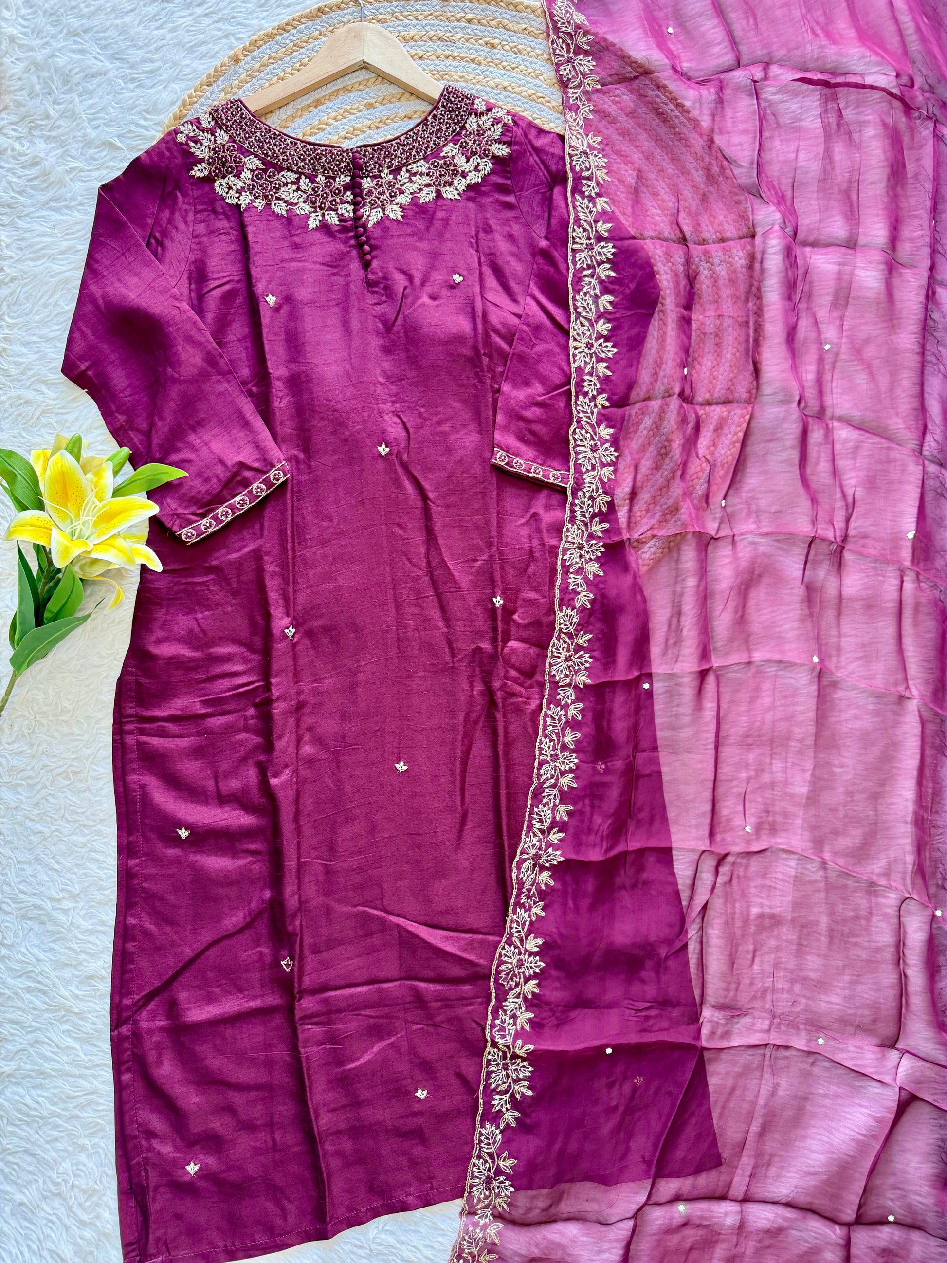 "Sifar" Tissue silk kurti with heavy handwork set