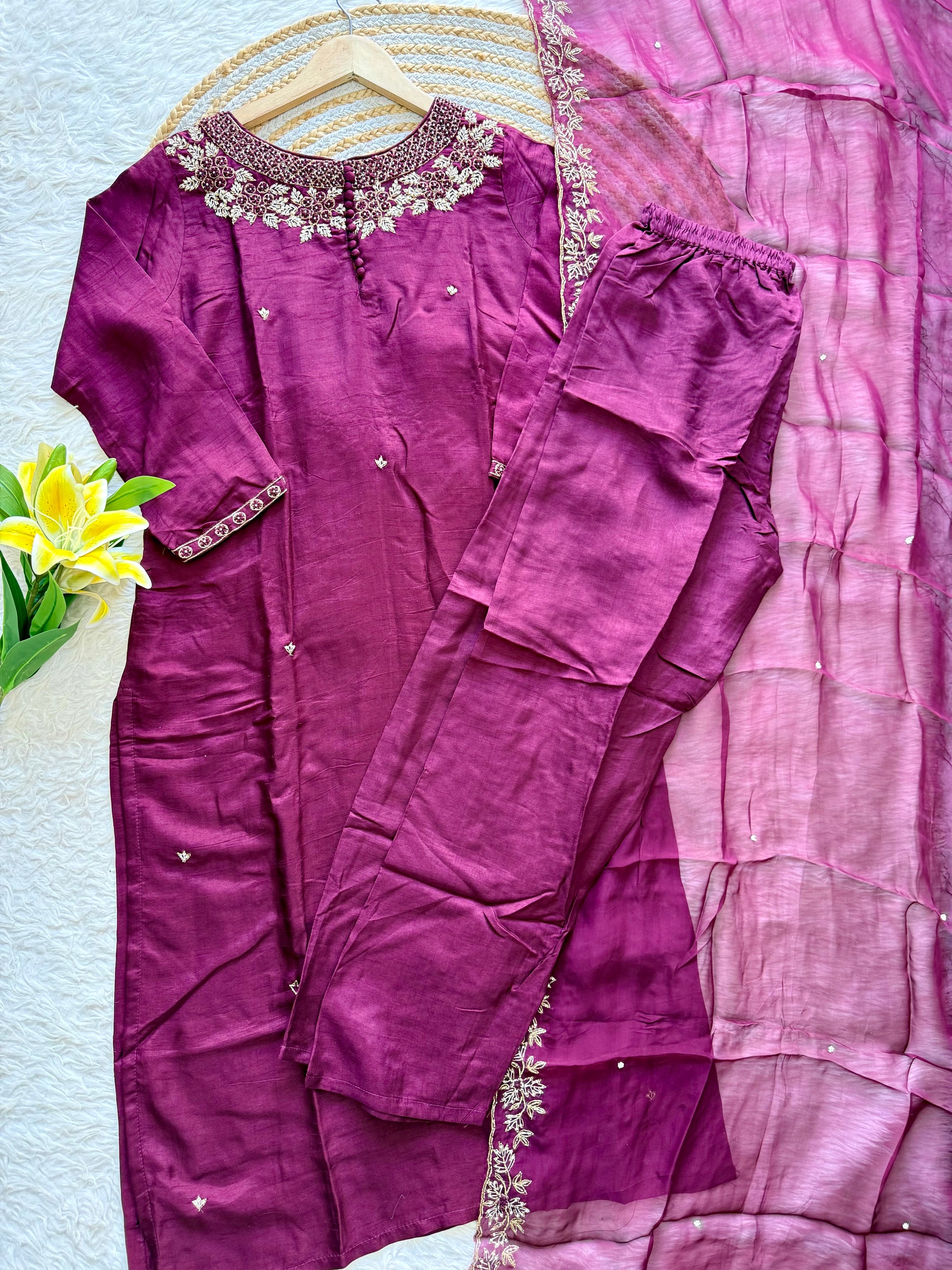 "Sifar" Tissue silk kurti with heavy handwork set