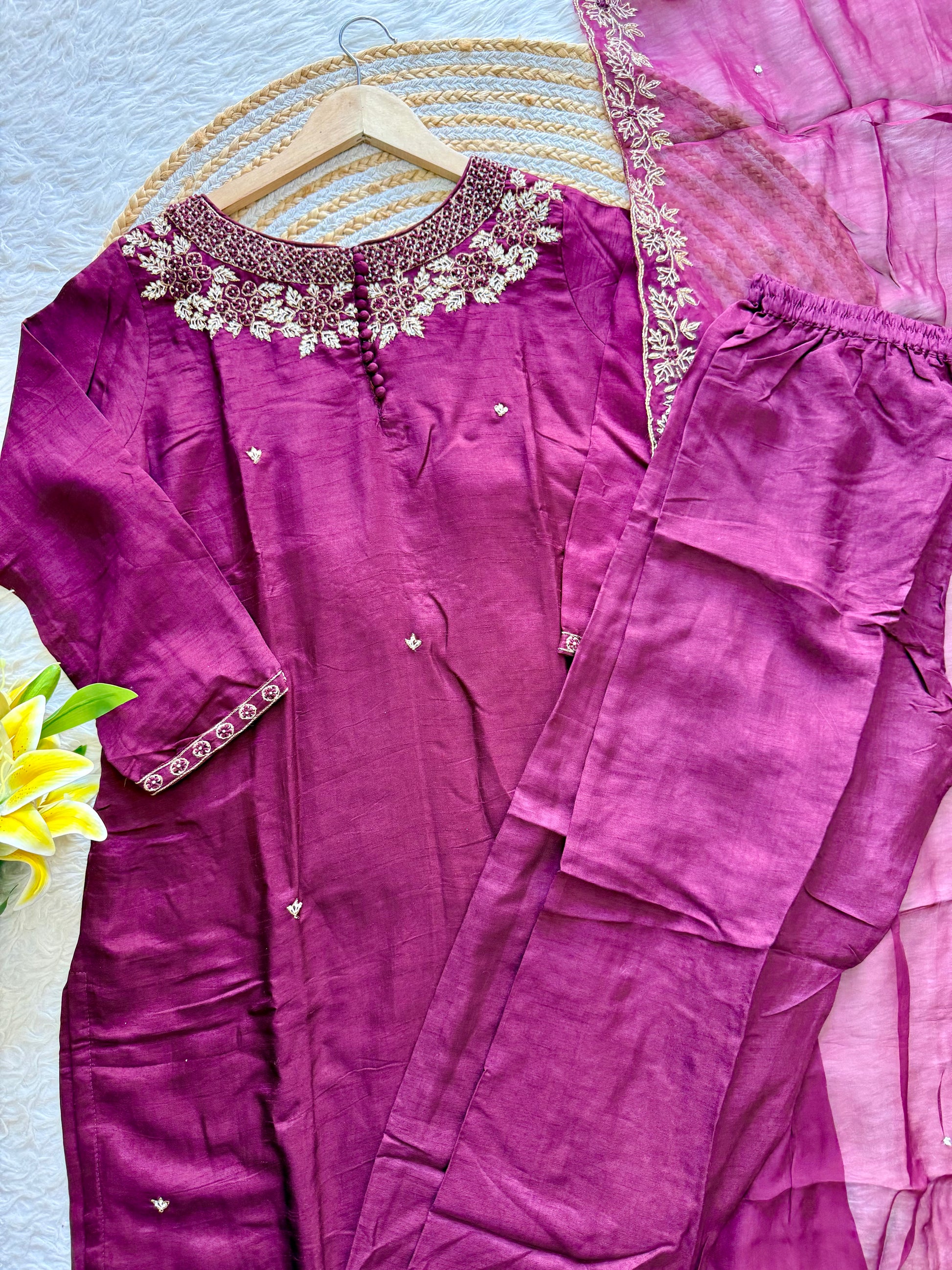 "Sifar" Tissue silk kurti with heavy handwork set