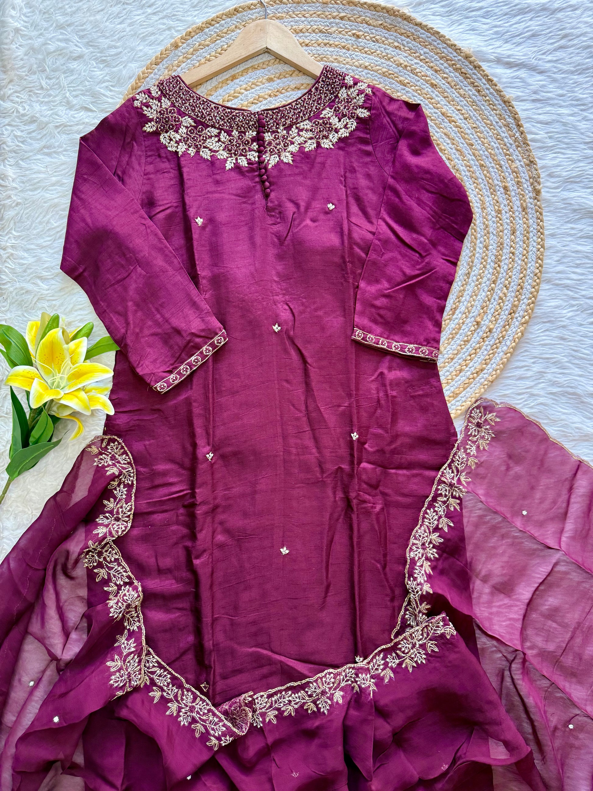 "Sifar" Tissue silk kurti with heavy handwork set