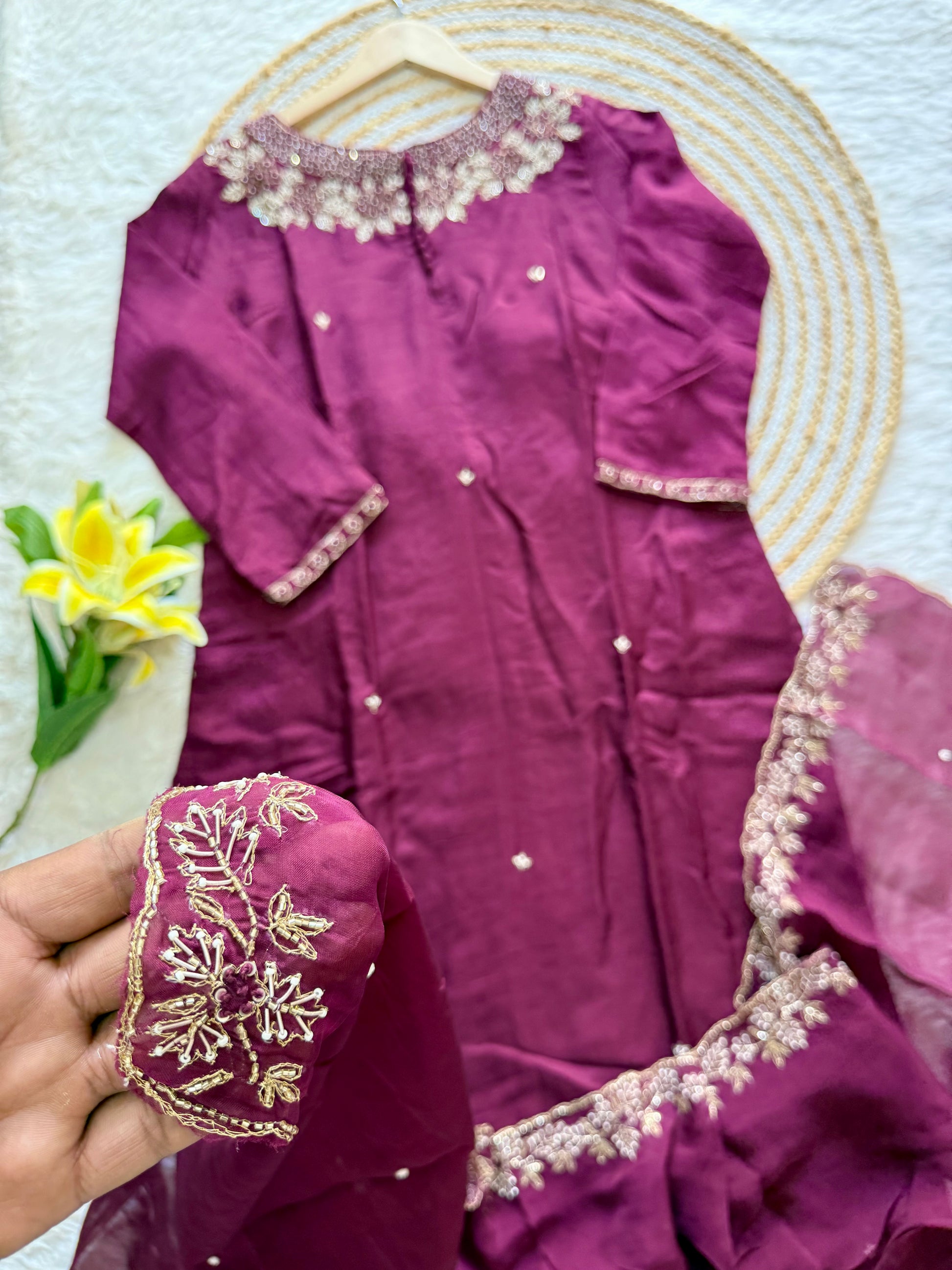 "Sifar" Tissue silk kurti with heavy handwork set