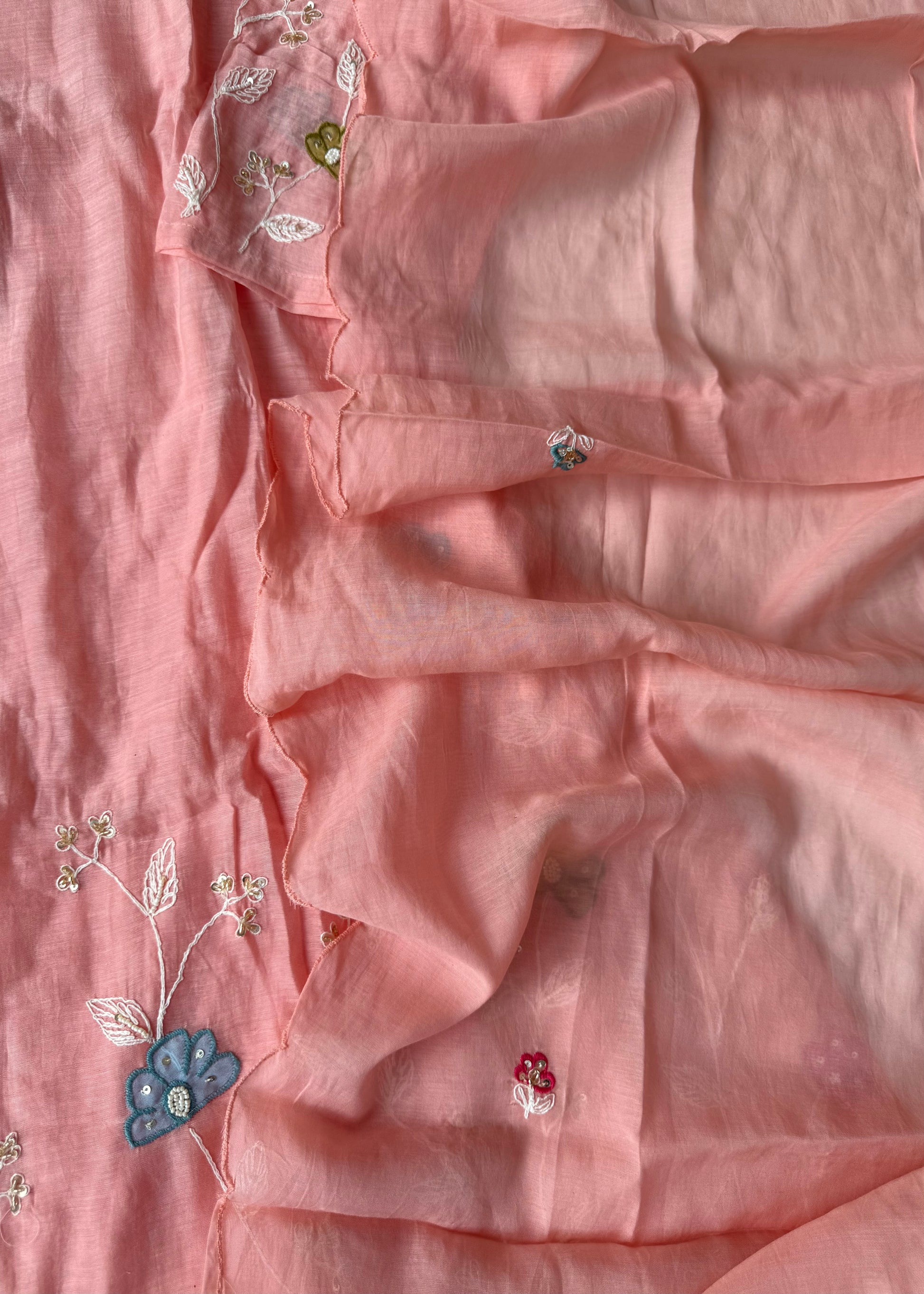 “Wow” Mul Chanderi Applique Embroidered A line Kurta Set