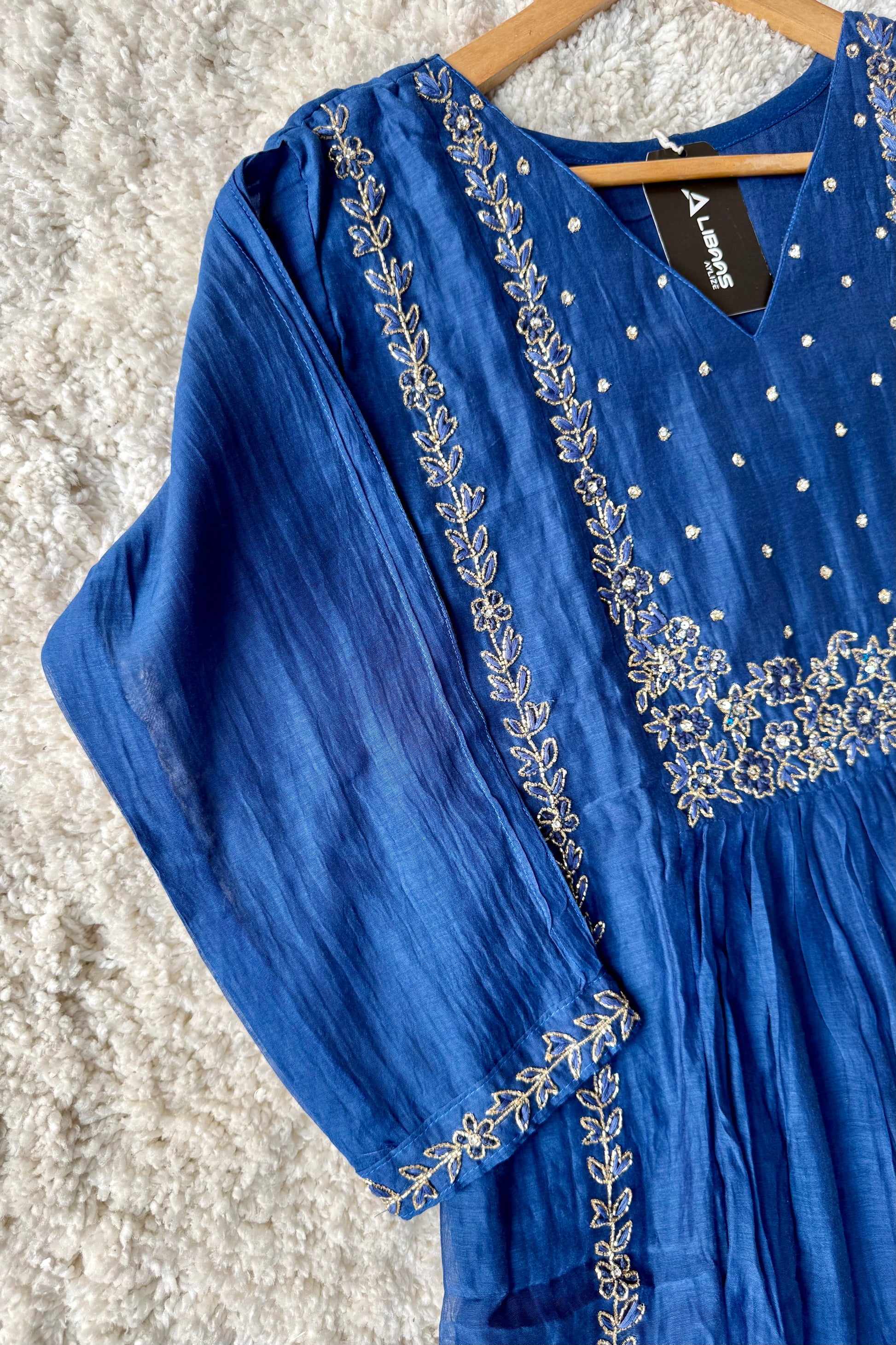 💙Ayza- Premium Blue Mul Chanderi A Line Suit set 🛍️