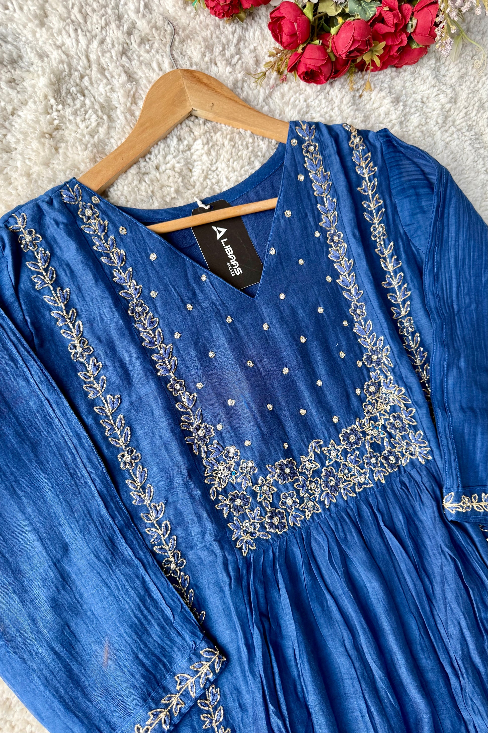💙Ayza- Premium Blue Mul Chanderi A Line Suit set 🛍️