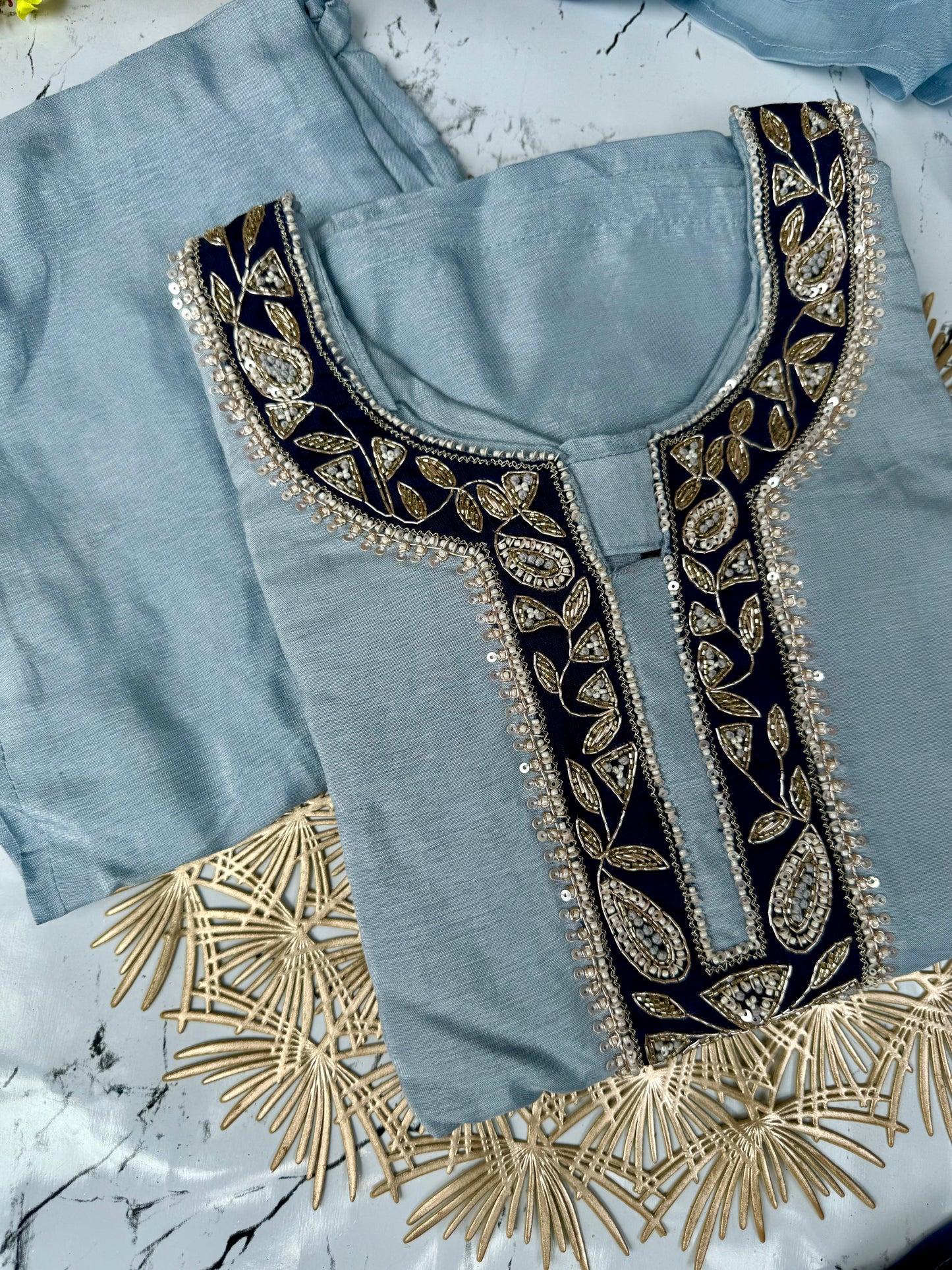 “Liana” Beautiful Sea green shade Handwork kurta set