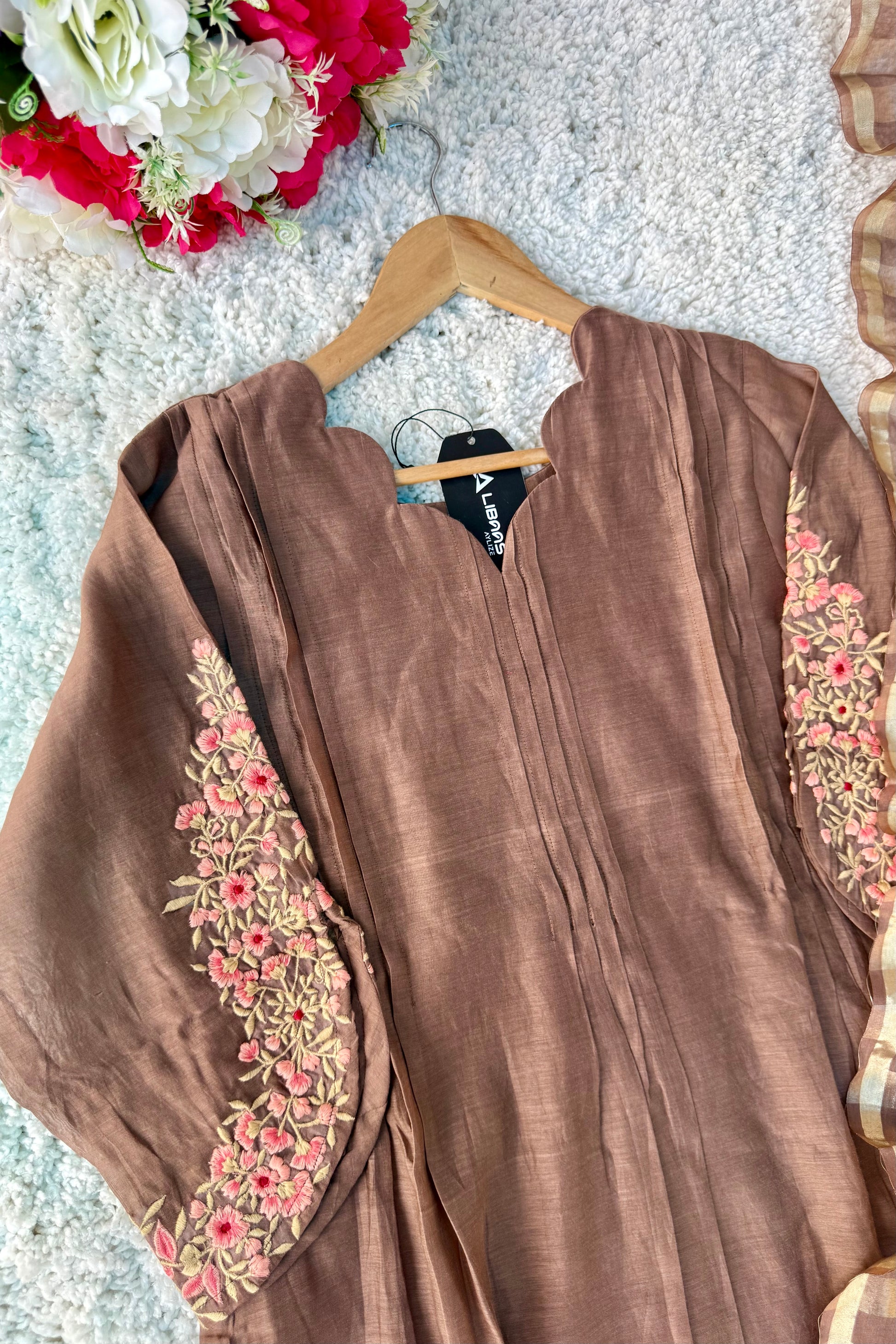 🛍️”Az021 – Premium Coffe Brown Mul Chanderi A Line Kurta Set
