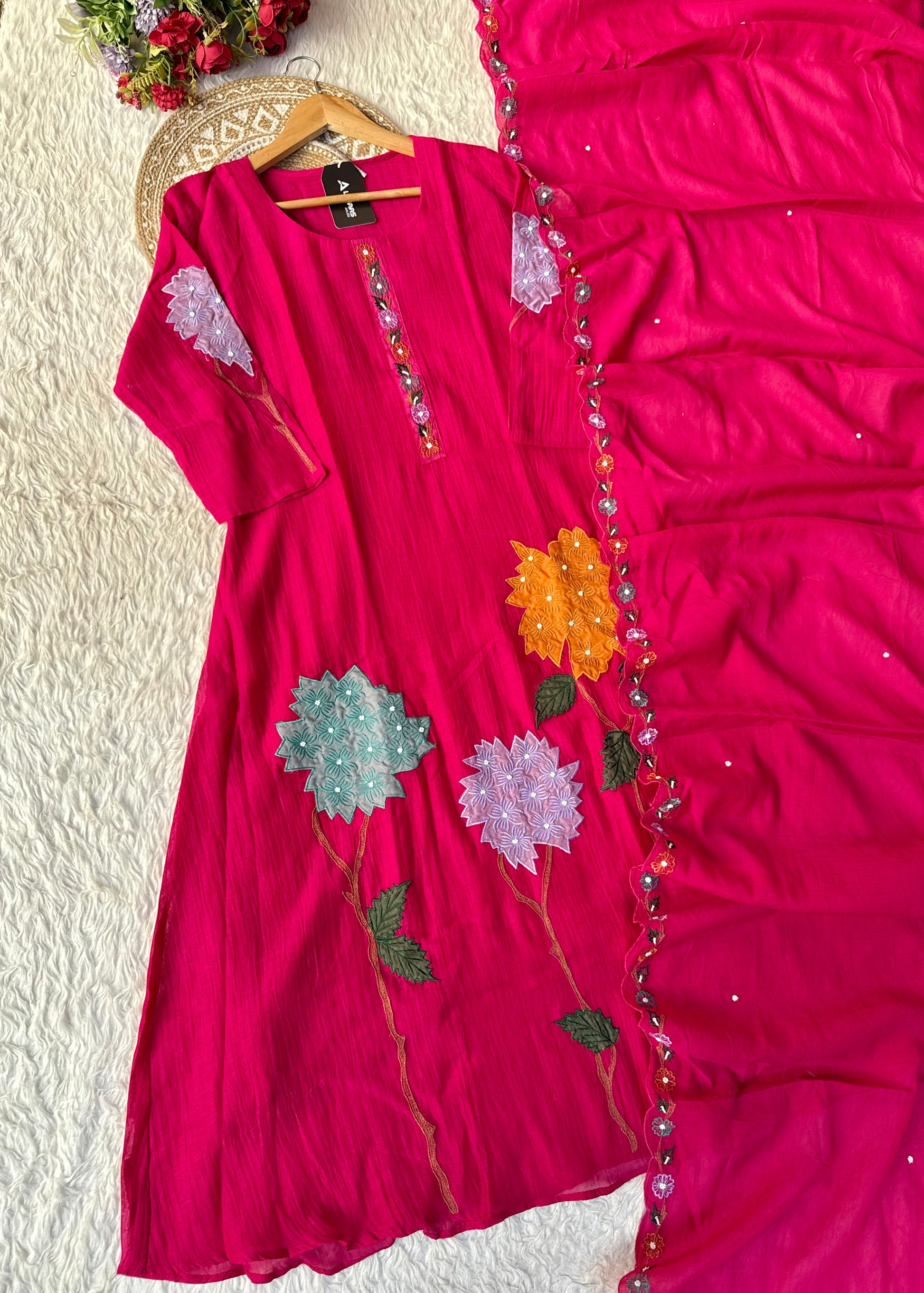 “Gulshan” Gul-E-Noor Banarsi Mul Chanderi A-Line Kurta Set