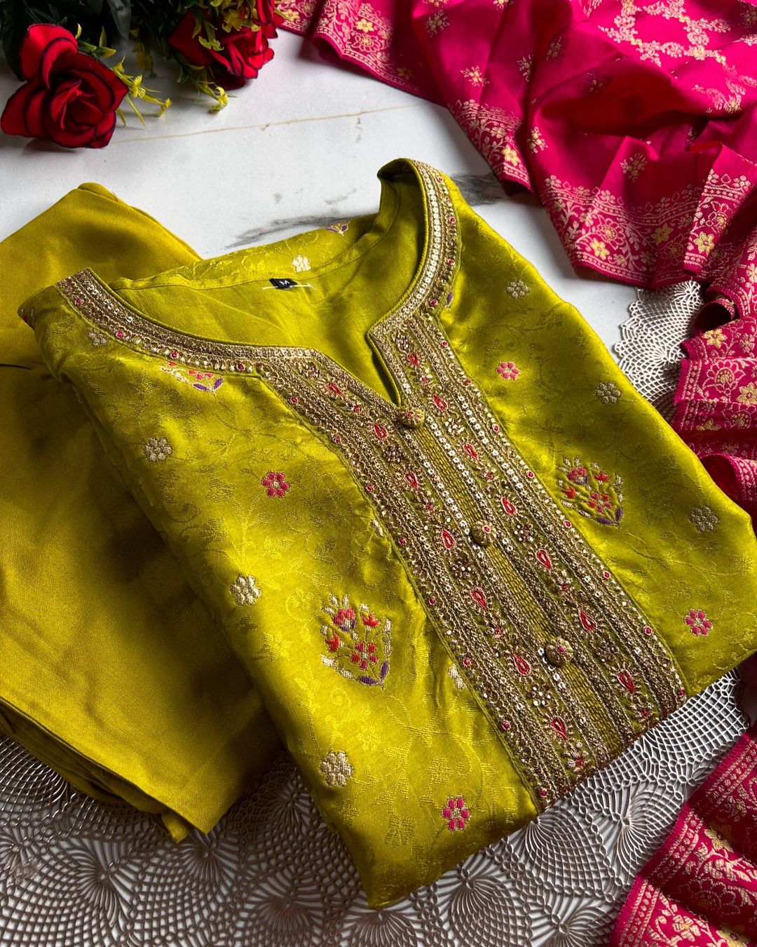 “ KARISHMA” Jacquard silk kurta bottom with dupatta set