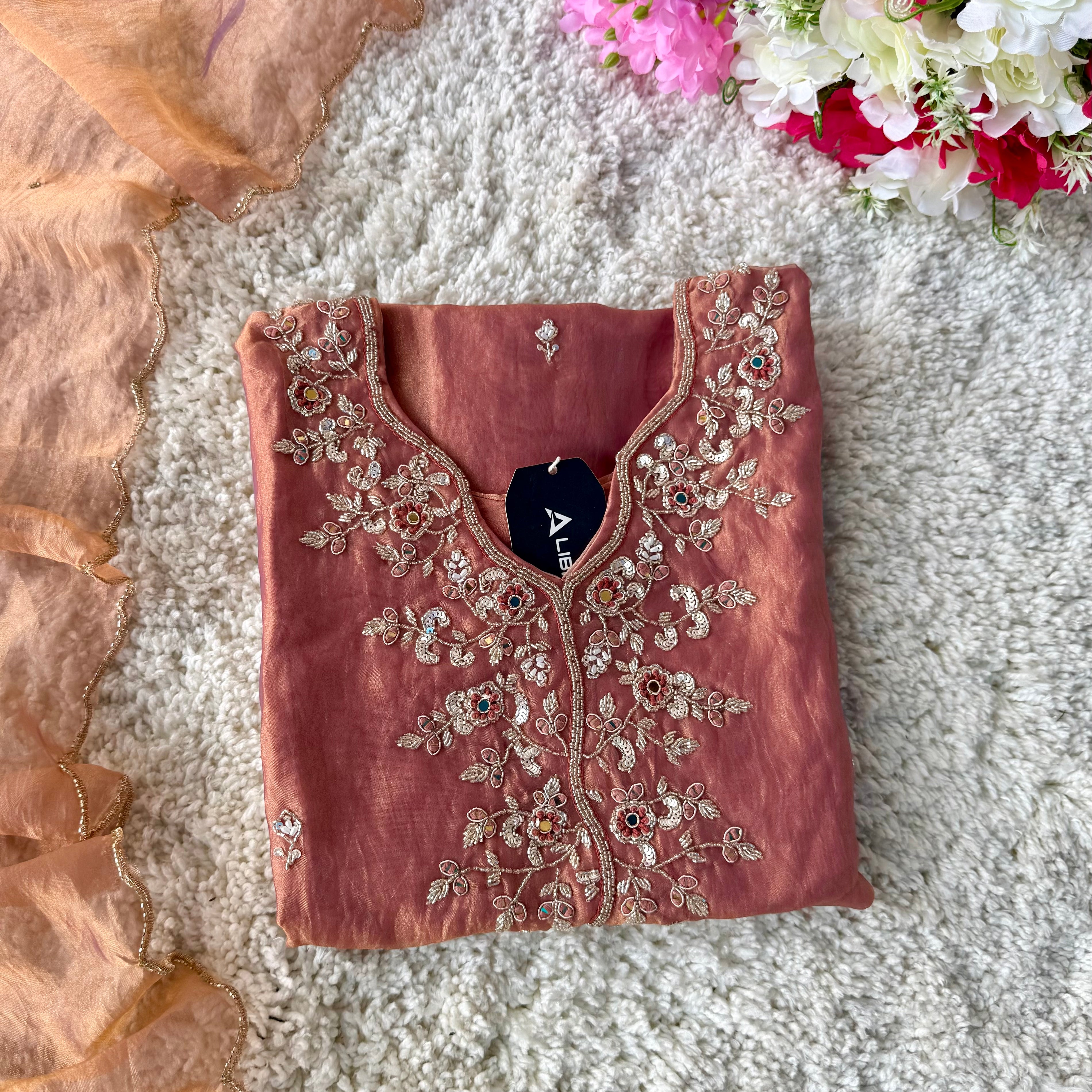 ✨Daisy- Blush Rose Crushed Tissue Divider Sharara Suit