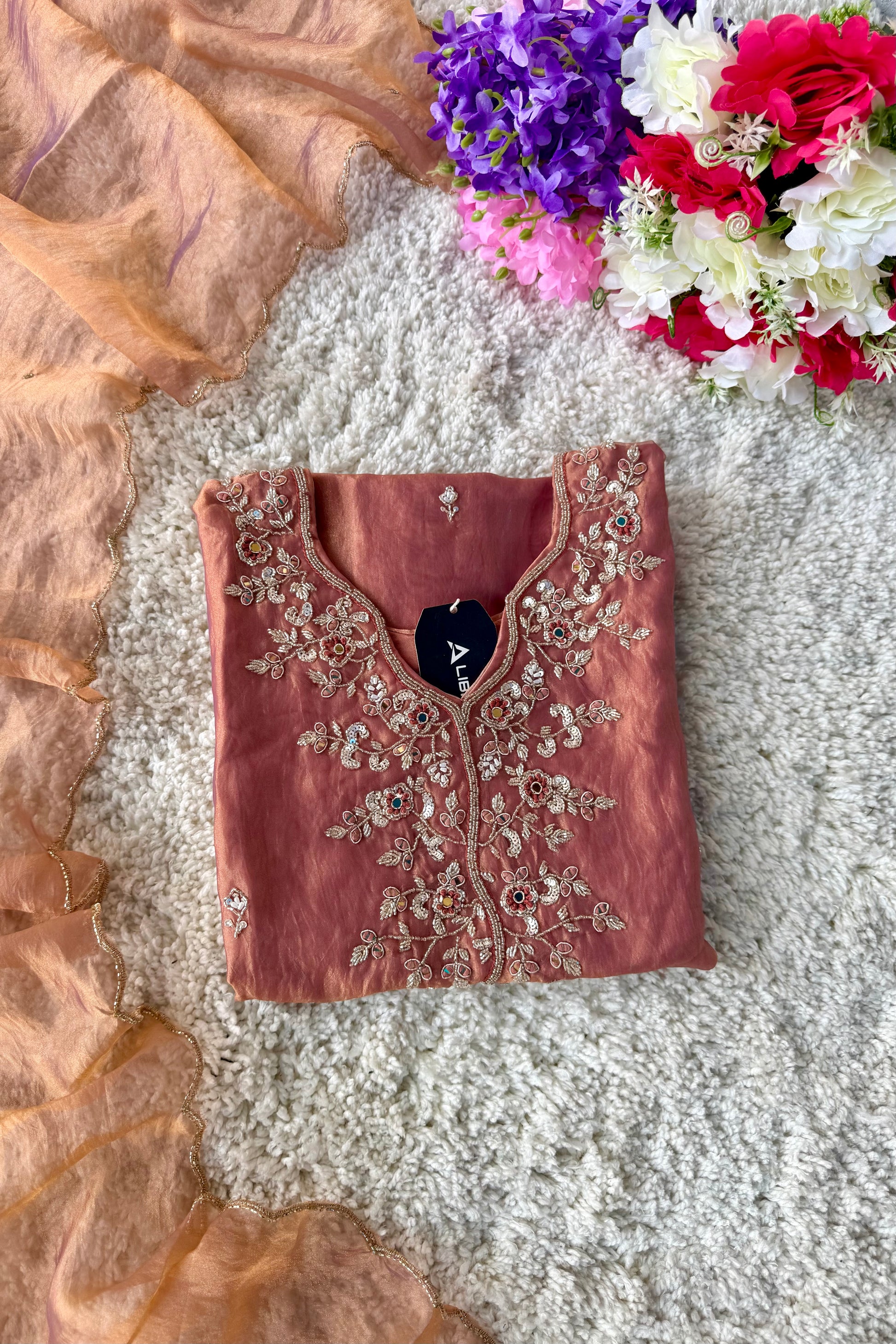 ✨Daisy- Blush Rose Crushed Tissue Divider Sharara Suit