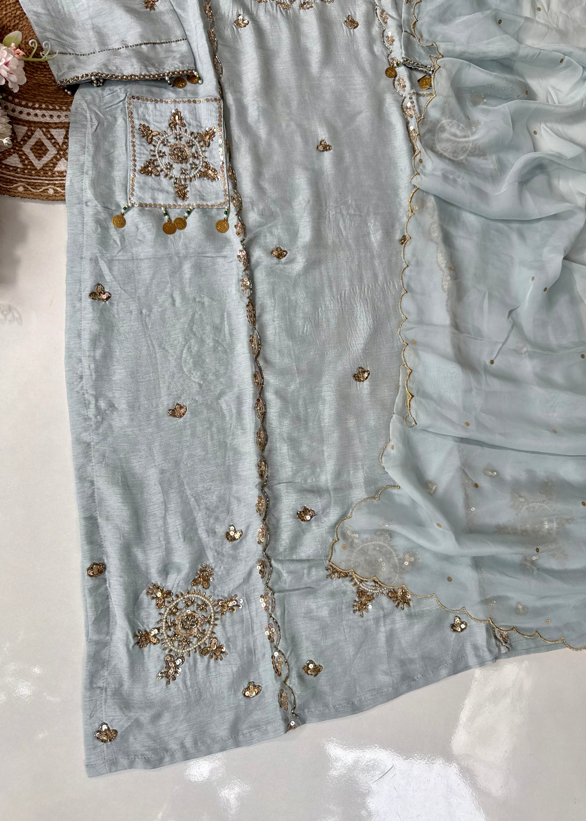 “Aylize” Elegant Dola Silk heavy handwork Kurta Set with Dupatta