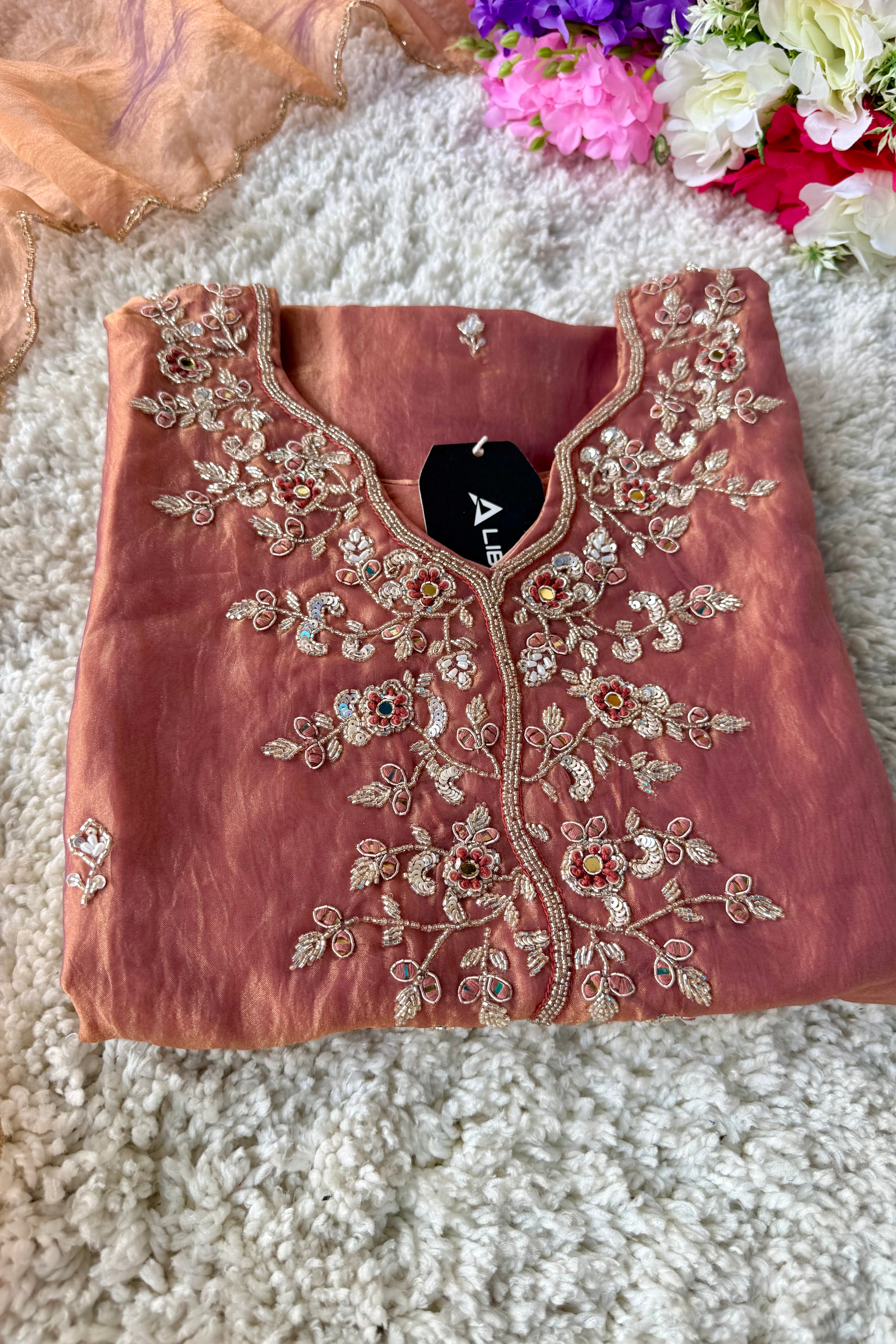 ✨Daisy- Blush Rose Crushed Tissue Divider Sharara Suit