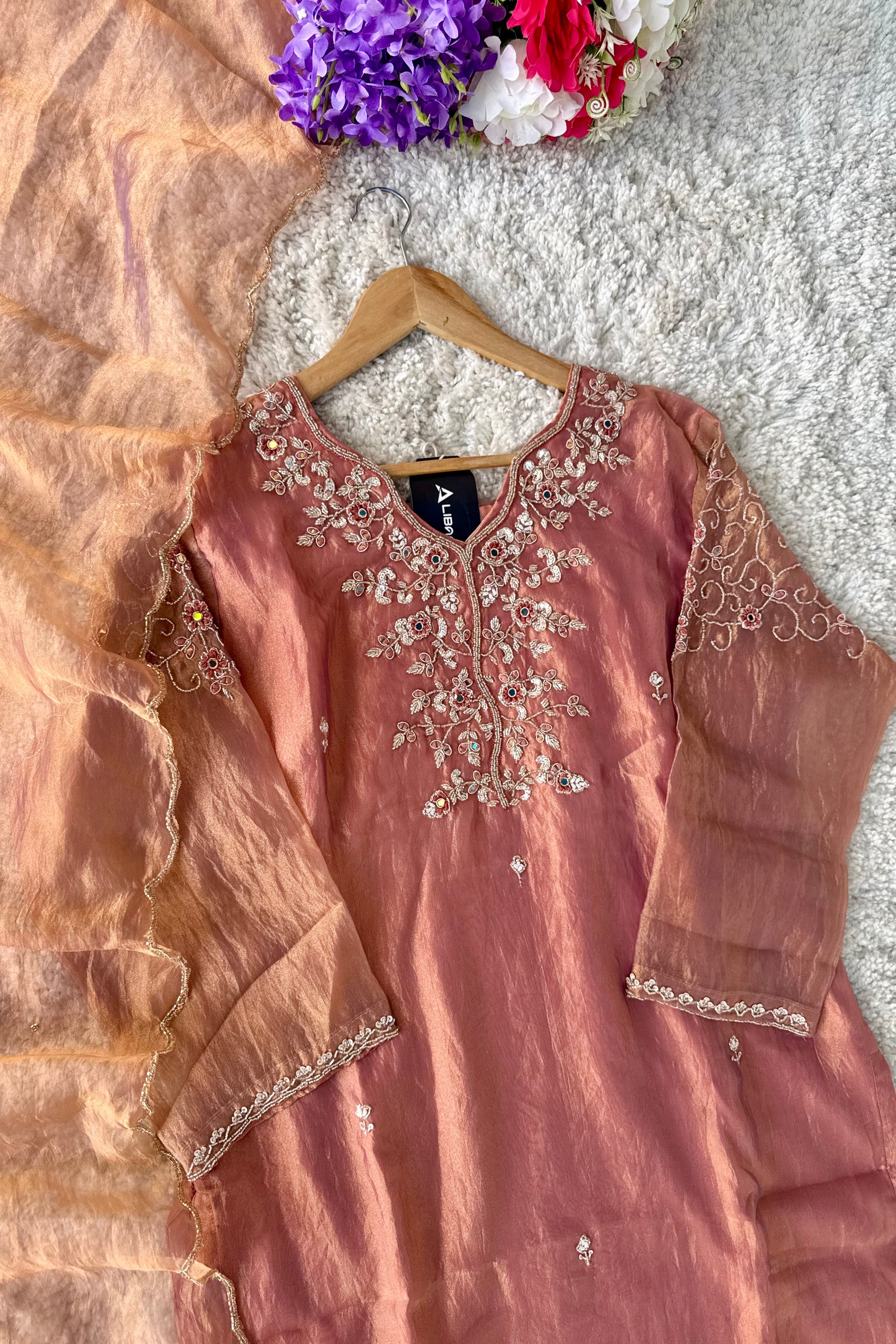 ✨Daisy- Blush Rose Crushed Tissue Divider Sharara Suit
