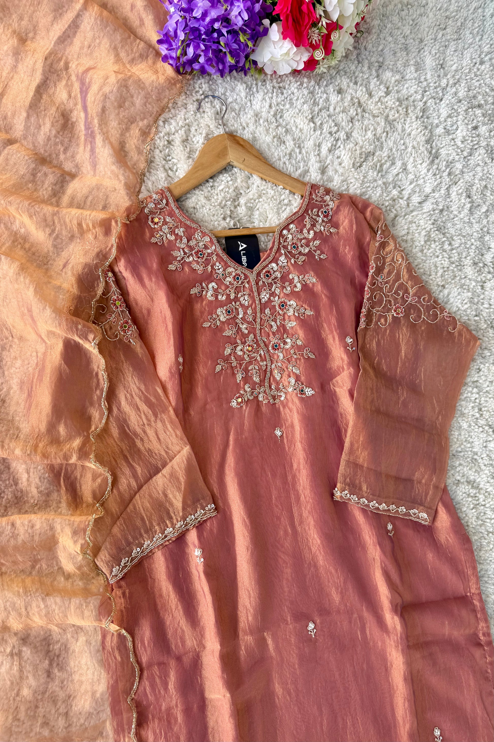✨Daisy- Blush Rose Crushed Tissue Divider Sharara Suit