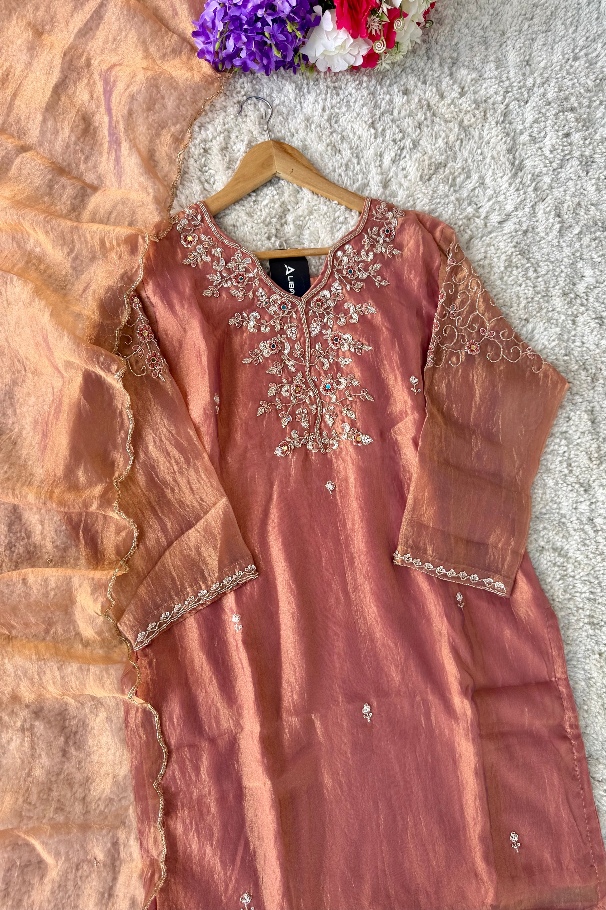 ✨Daisy- Blush Rose Crushed Tissue Divider Sharara Suit