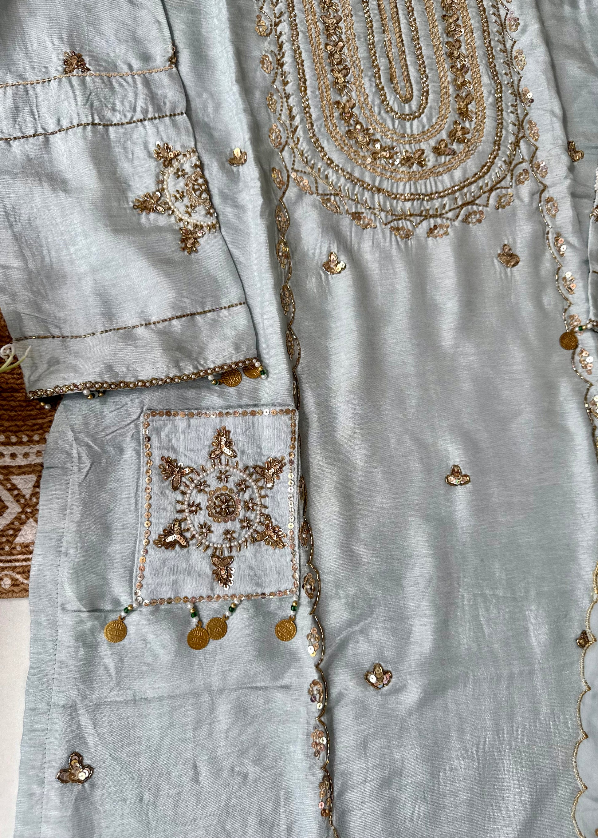 “Aylize” Elegant Dola Silk heavy handwork Kurta Set with Dupatta
