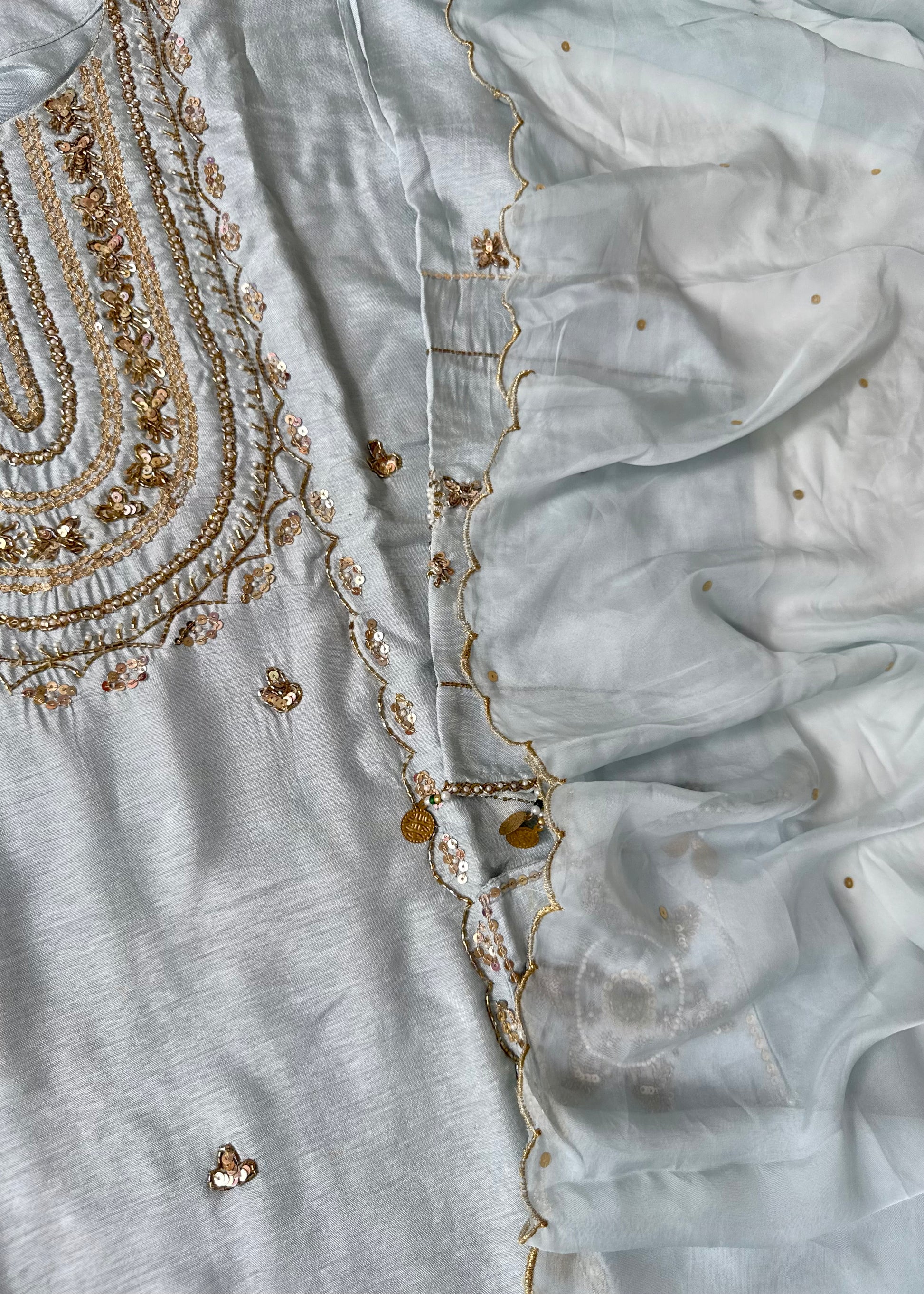 “Aylize” Elegant Dola Silk heavy handwork Kurta Set with Dupatta