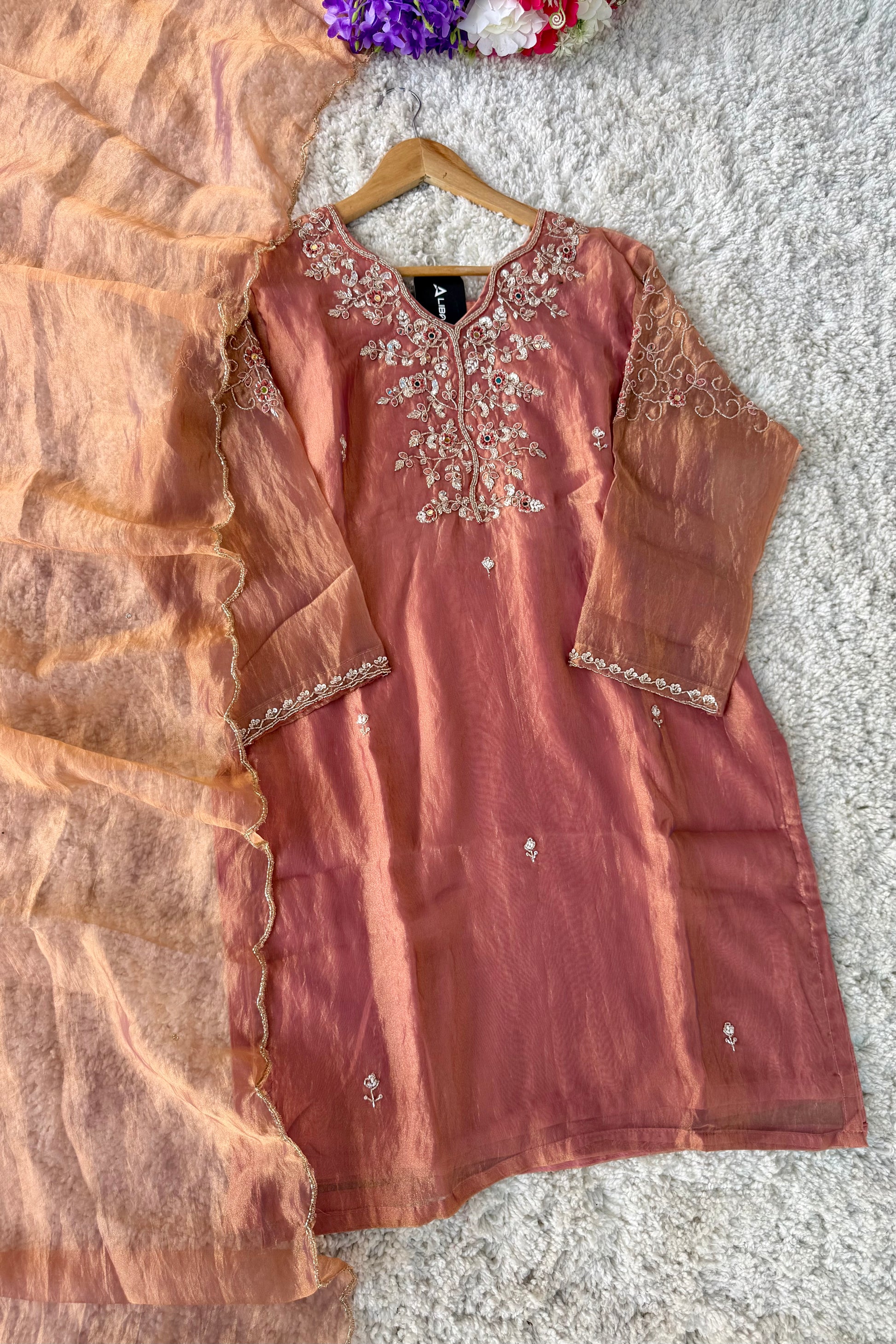 ✨Daisy- Blush Rose Crushed Tissue Divider Sharara Suit