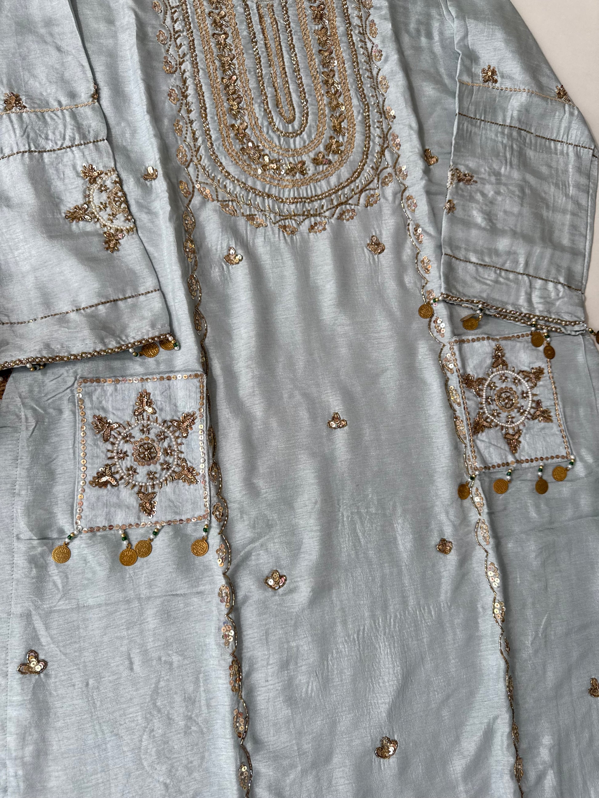 “Aylize” Elegant Dola Silk heavy handwork Kurta Set with Dupatta