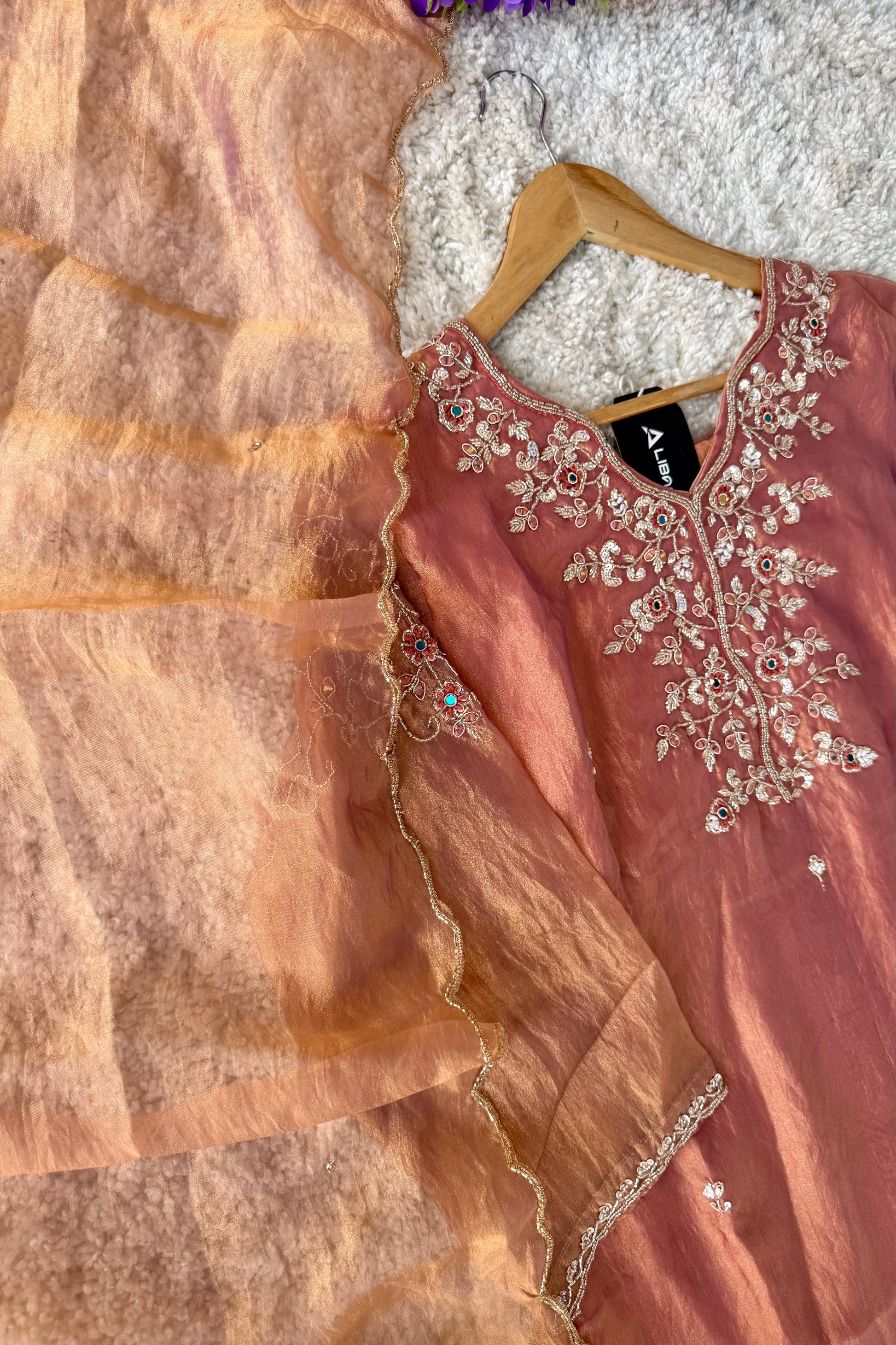 ✨Daisy- Blush Rose Crushed Tissue Divider Sharara Suit