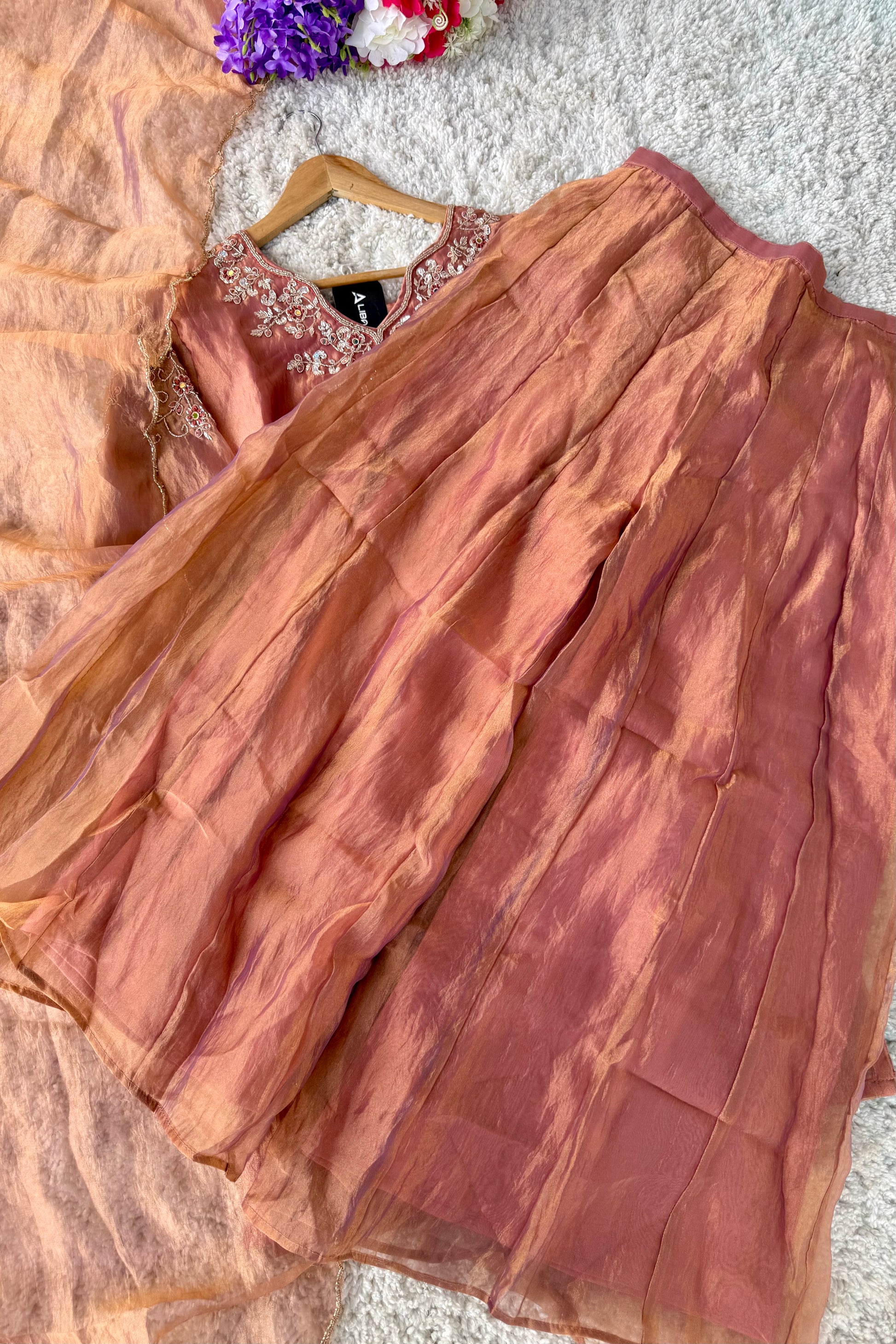 ✨Daisy- Blush Rose Crushed Tissue Divider Sharara Suit