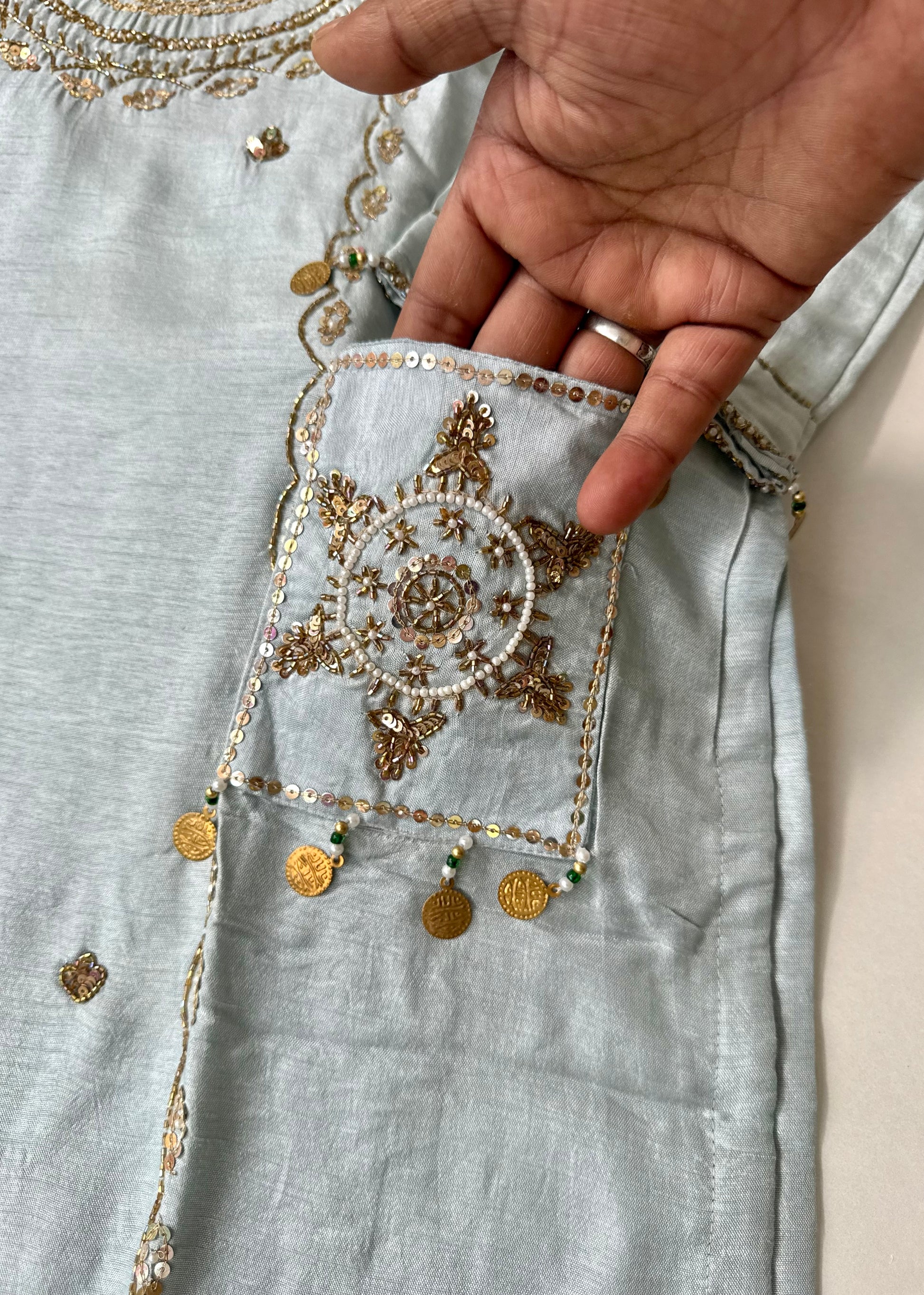 “Aylize” Elegant Dola Silk heavy handwork Kurta Set with Dupatta